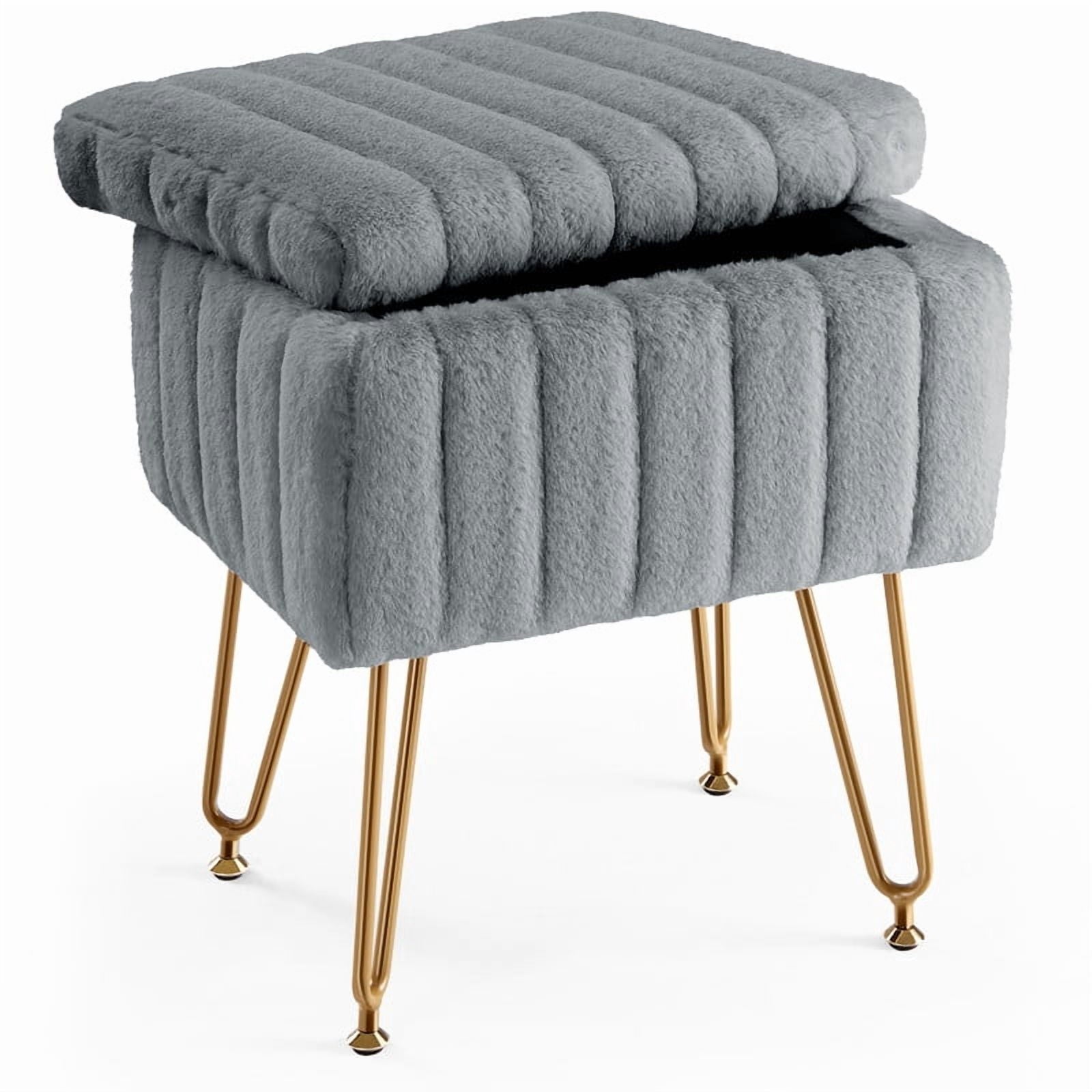 Gianna Stool Chair with Storage Space,with Non-Slip Feet, for Dressing Room, Bedroom, Grey