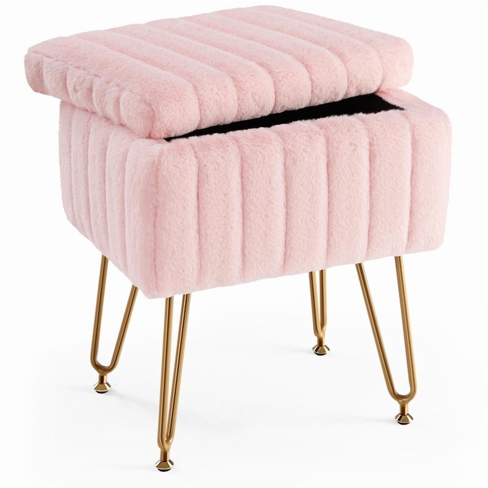 Gianna Stool Chair with Storage Space,with Non-Slip Feet, for Dressing Room, Bedroom, Pink