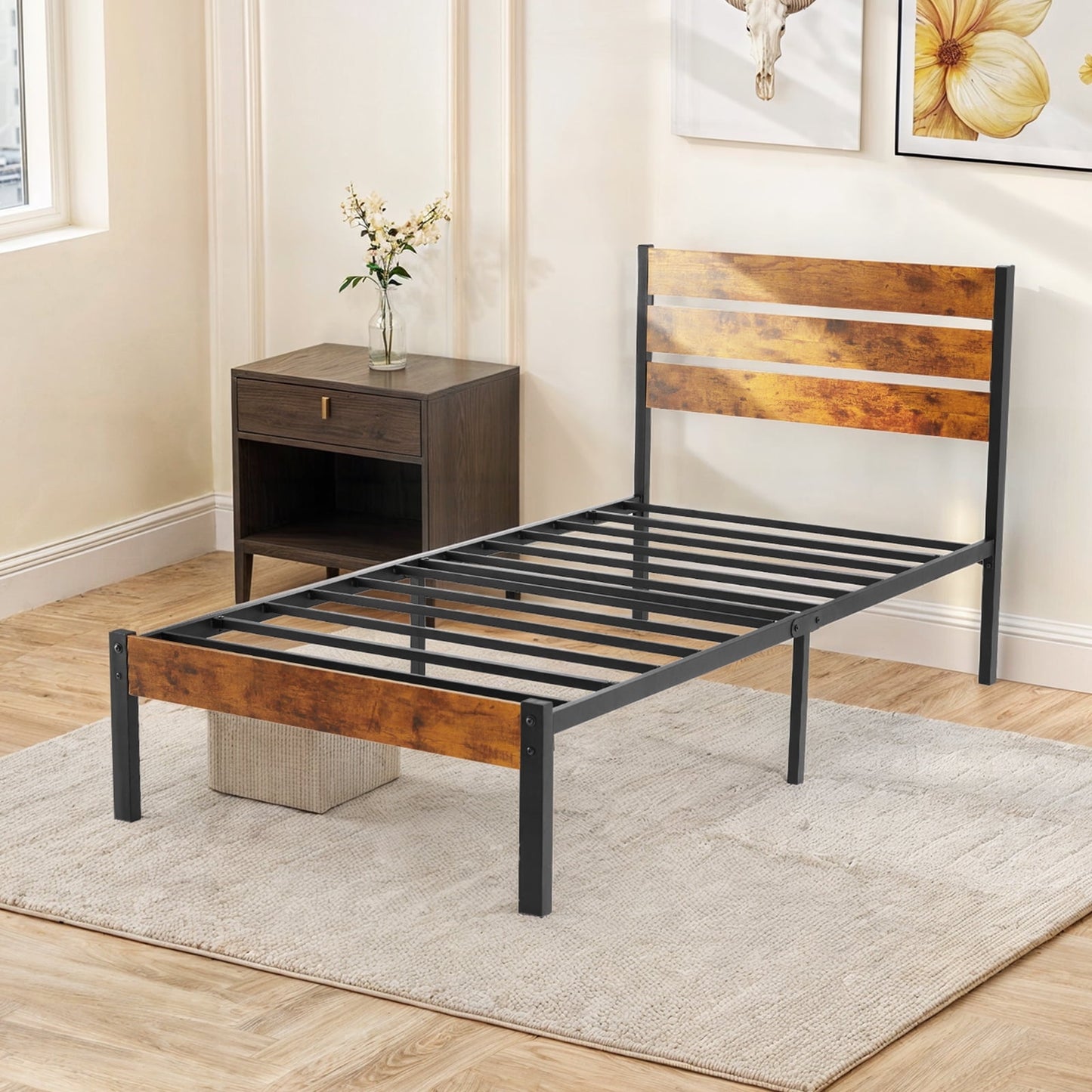 Gianna Twin Size Metal Platform Bed Frame with Headboard and and Footboard, No Box Spring Needed