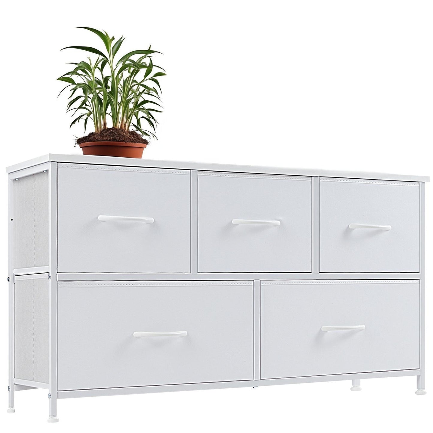 Gianna 5-Drawer Dresser, Large Capacity Fabric Organizer, White