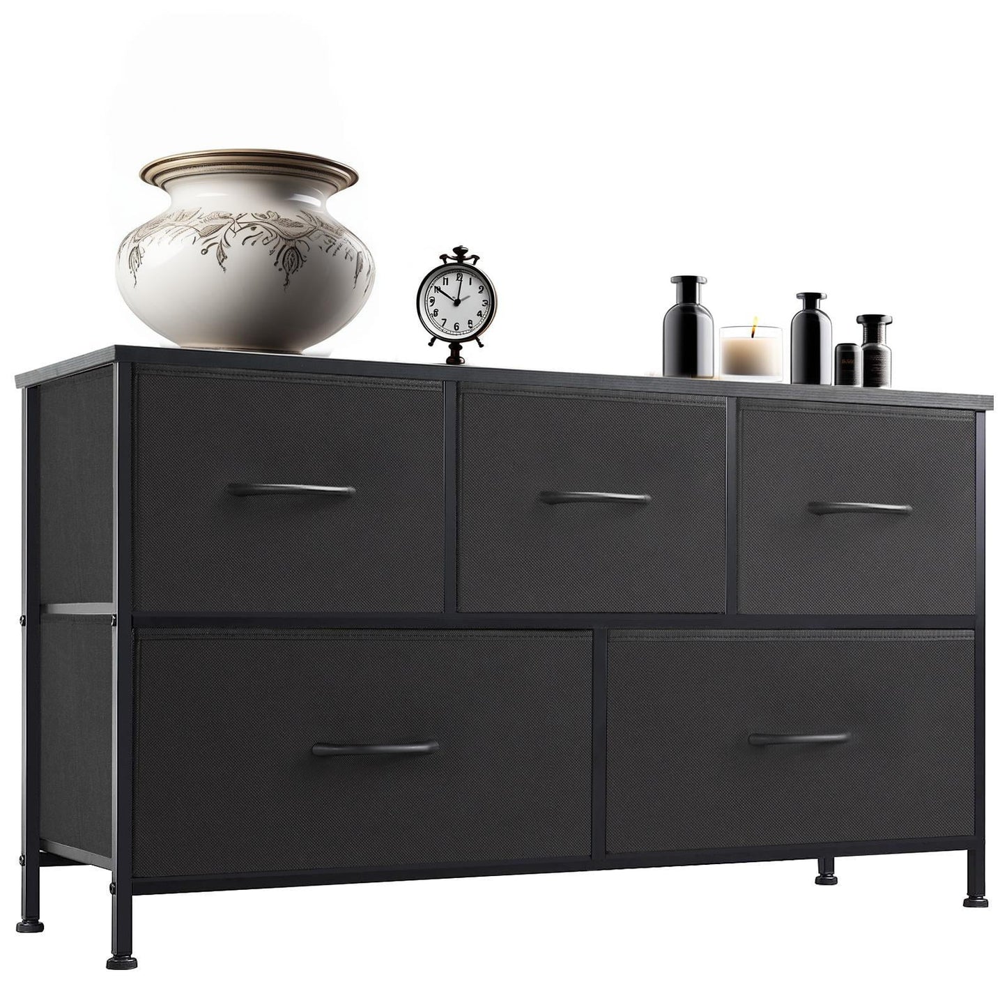 Gianna 5-Drawer Dresser, Large Capacity Fabric Organizer, Black