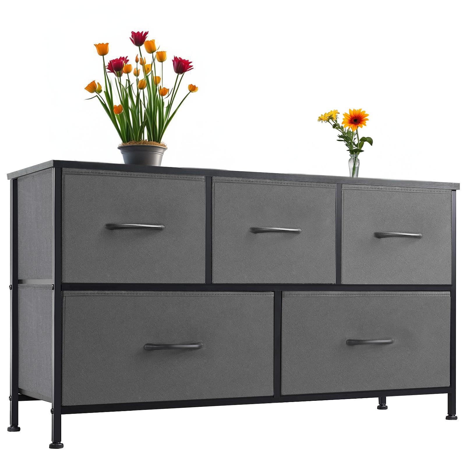 Gianna 5-Drawer Dresser, Large Capacity Fabric Organizer, Grey