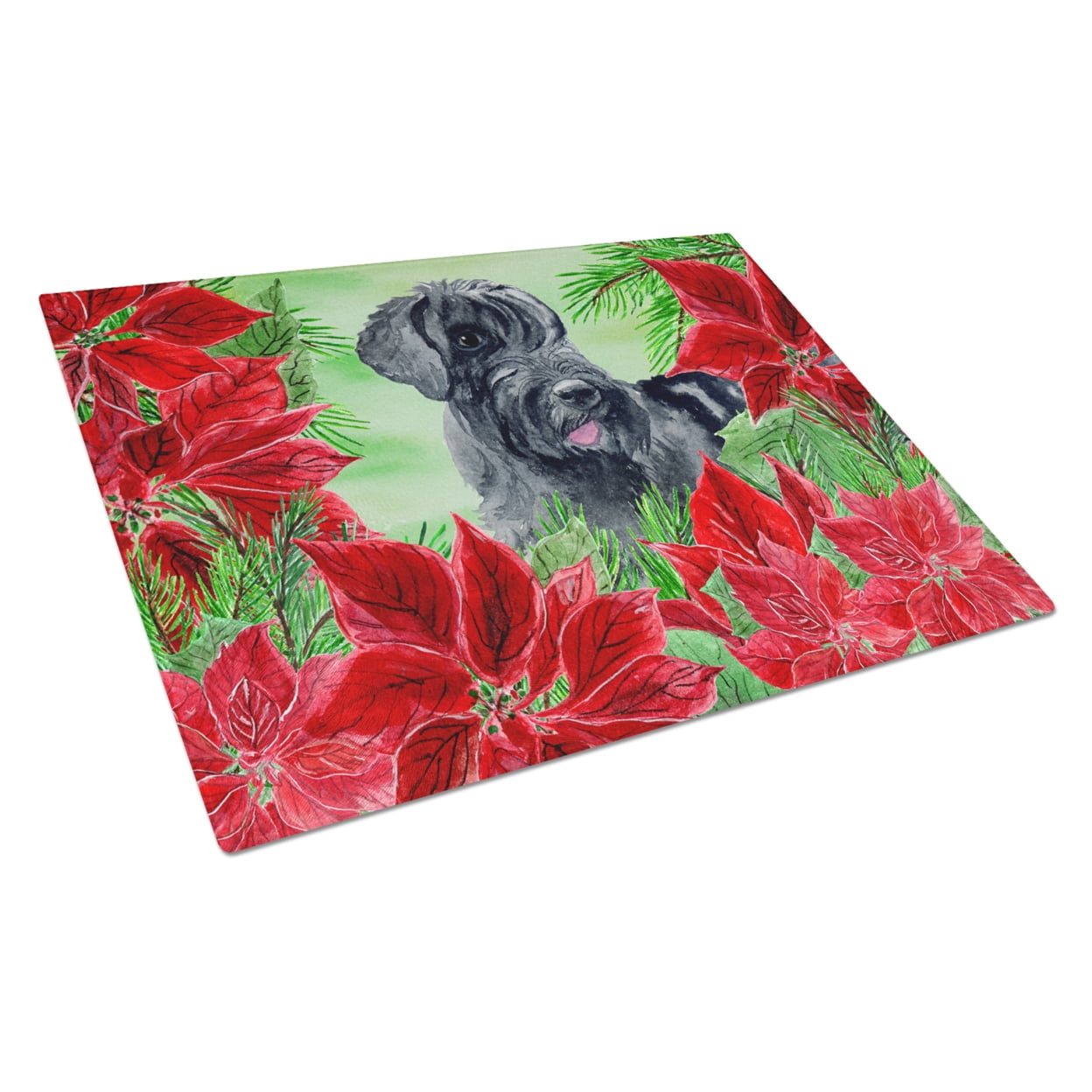 Giant Schnauzer Poinsettas Glass Cutting Board Large