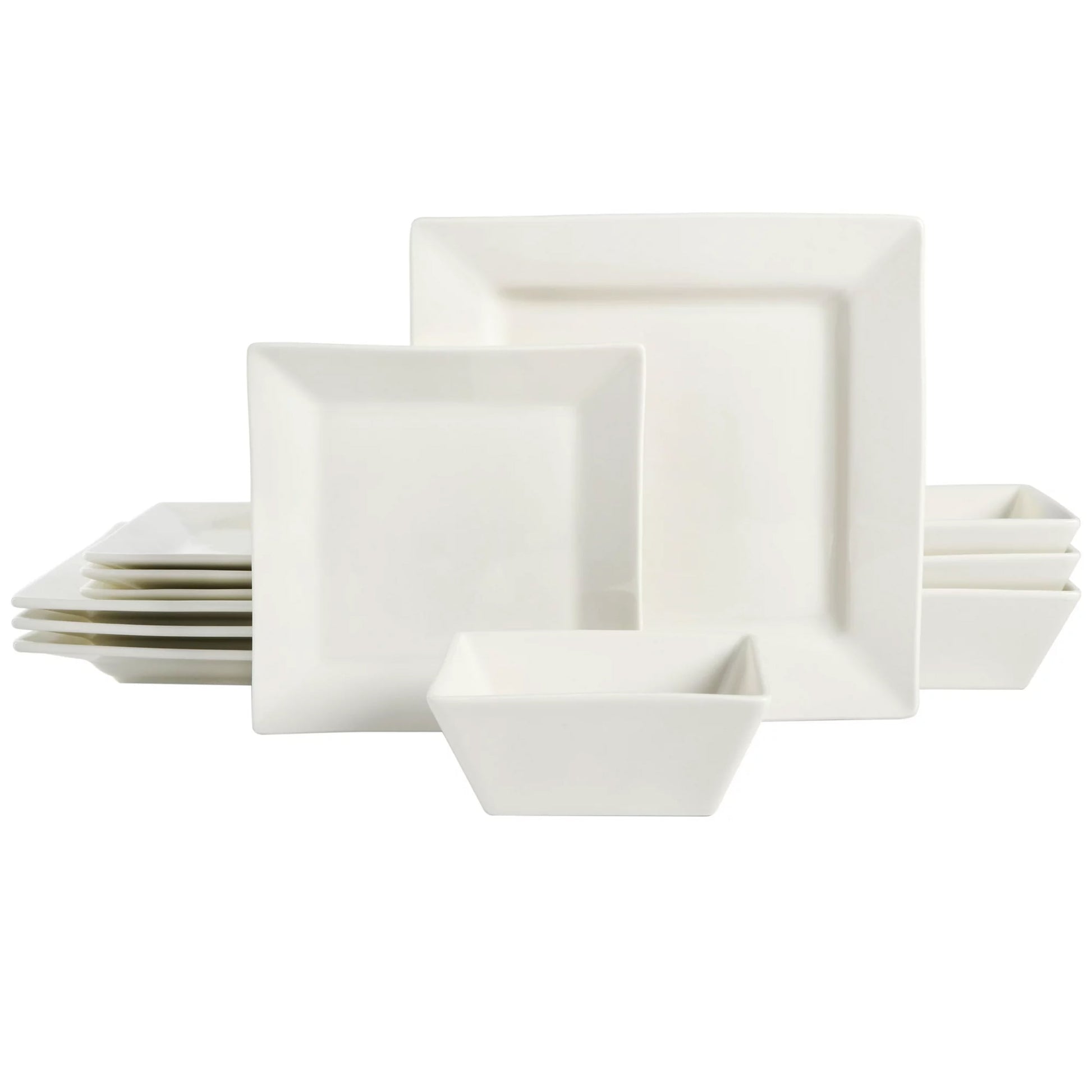 Gibson Everyday Juego de Vajilla Cuadrada RÃ­gida de CerÃ¡mica Fina de 12 Piezas en Blanco