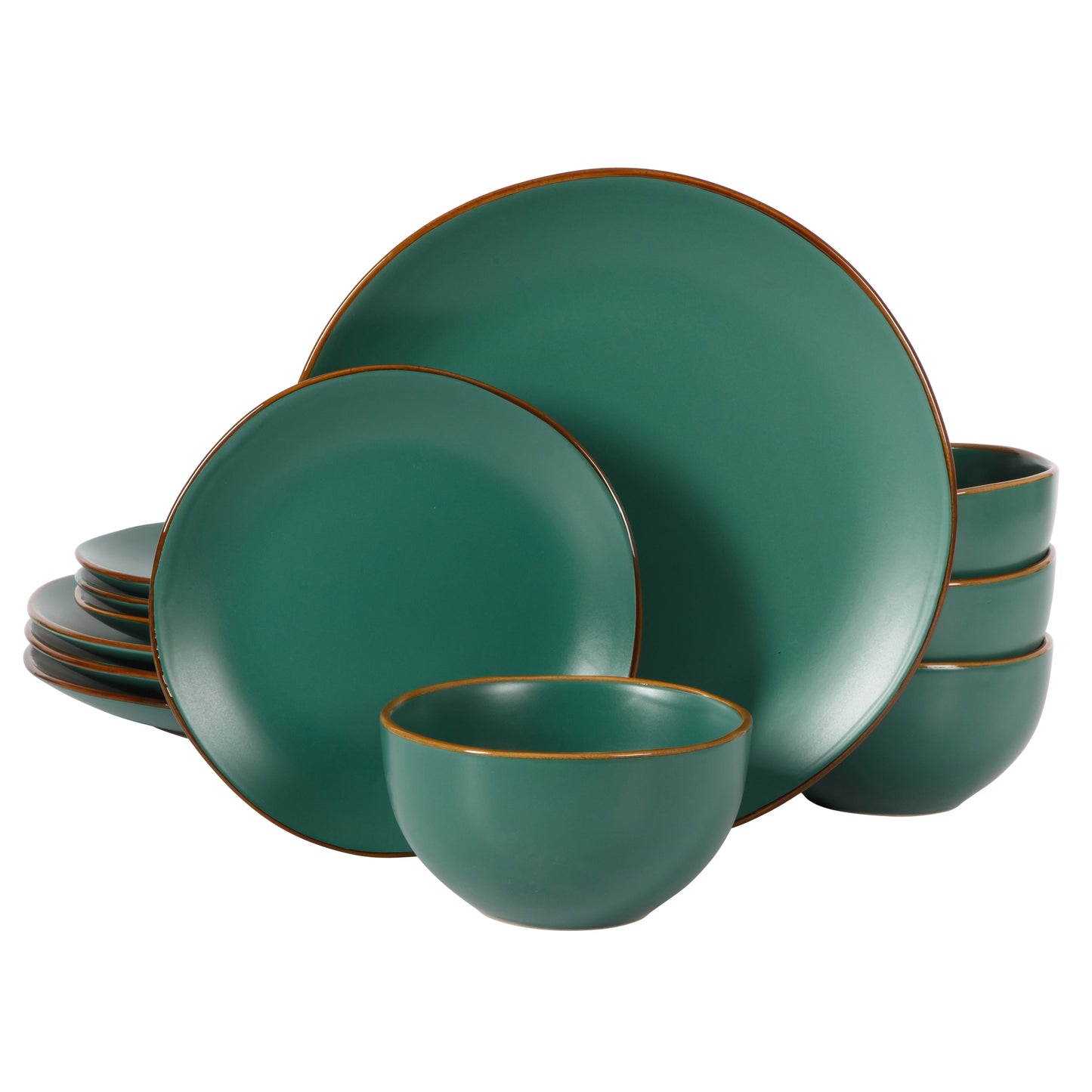 Gibson Home Hazeltine 12-Piece Matte Green Ceramic Dinnerware Set