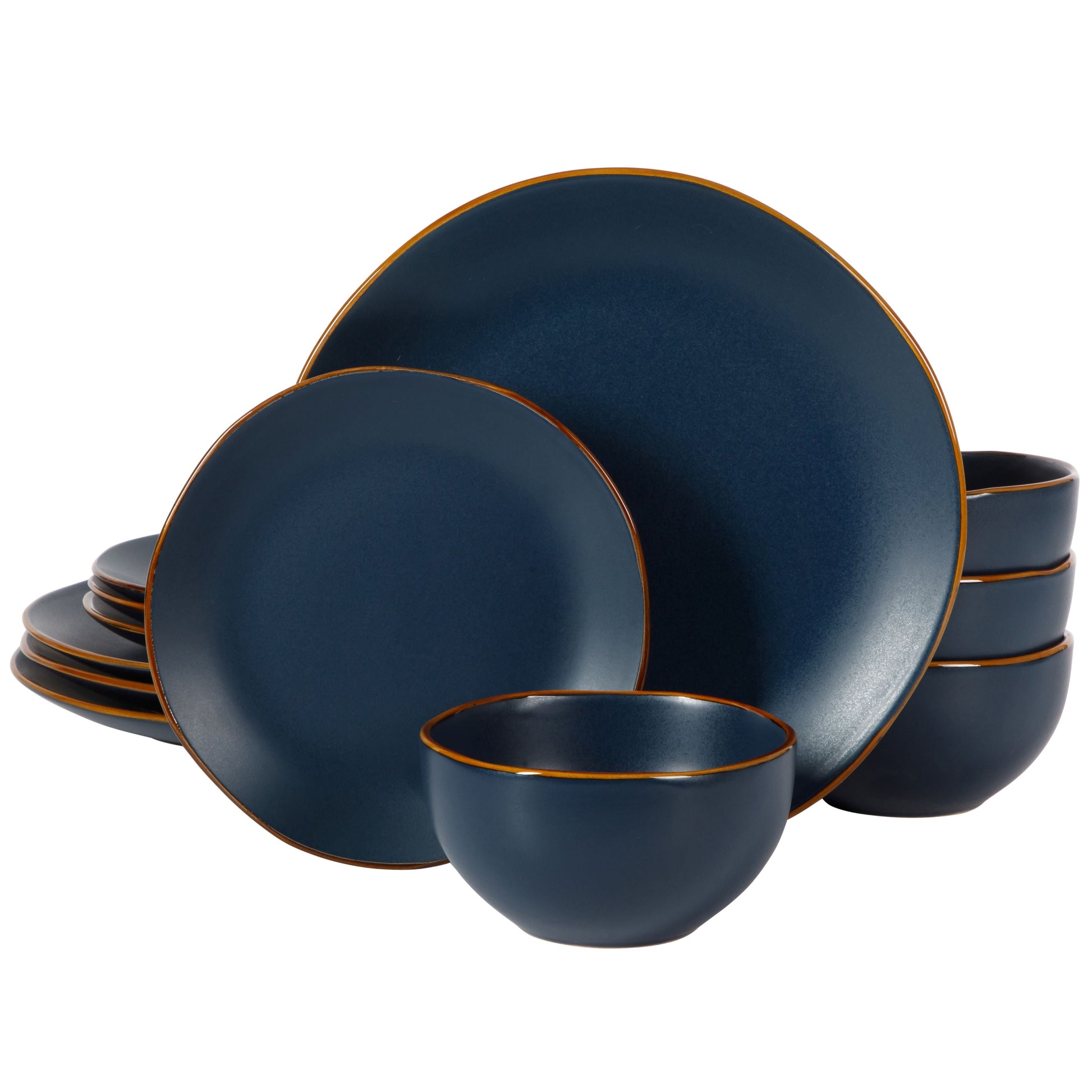Gibson Home Hazeltine 12-Piece Matte Navy Ceramic Dinnerware Set