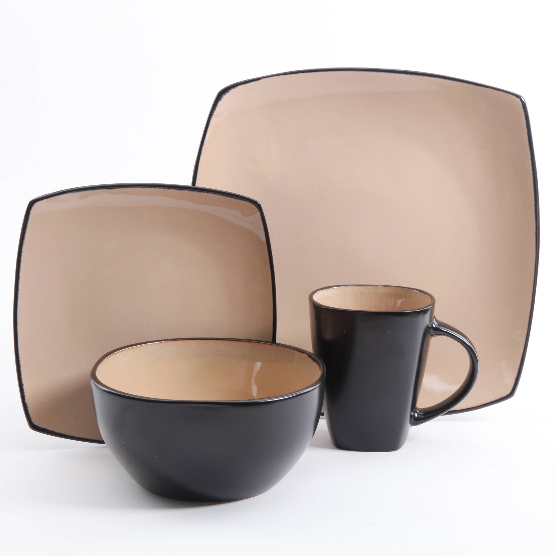 Gibson Soho Lounge Square 16-Piece Dinnerware Set - Taupe