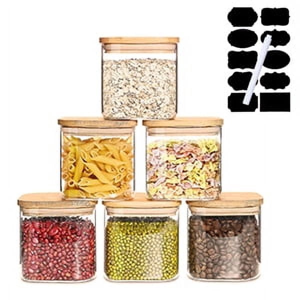 Glass Storage Jar,6 Pack 27 FL OZ Glass Food Storage Containers with Bamboo Lid, Kitchen Containers Cereal Canisters Decorative Jar for Candy Snack Cookies Coffee Tea Nuts Airtight Glass Jars