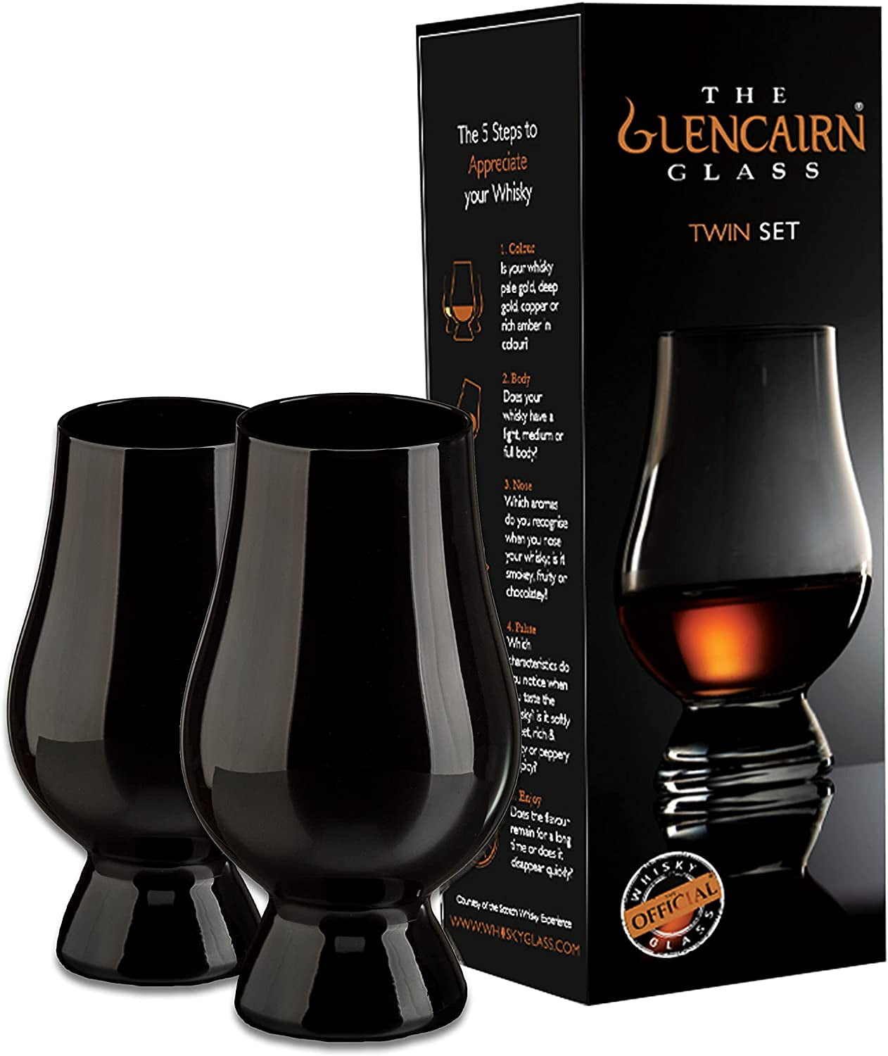 Glencairn Official Blind Tasting Crystal Whiskey Glass BLACK, (Set of 2) Gift Box