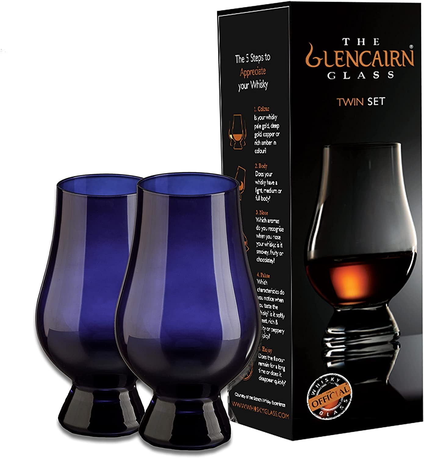 Glencairn Official Blind Tasting Crystal Whiskey Glass BLUE, (Set of 2) Gift Box