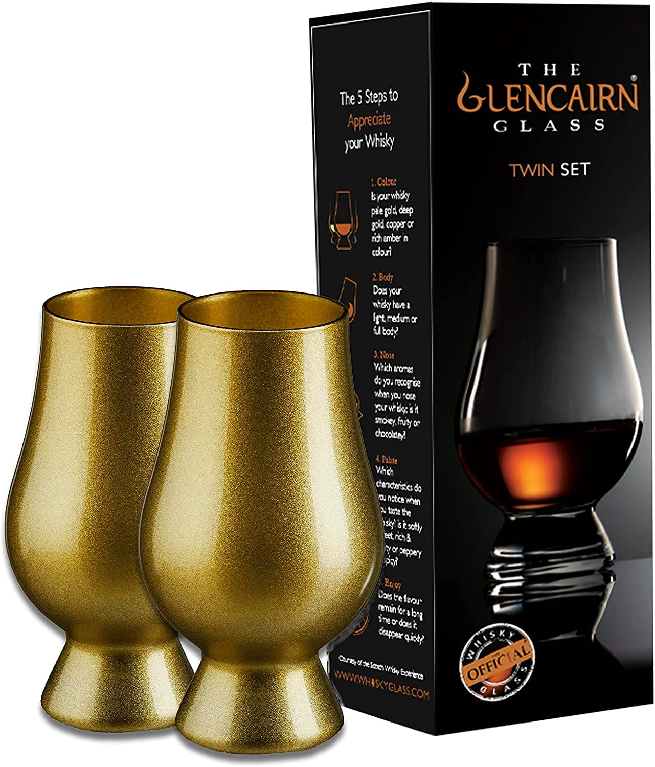 Glencairn Official Blind Tasting Crystal Whiskey Glass GOLD, (Set of 2) Gift Box