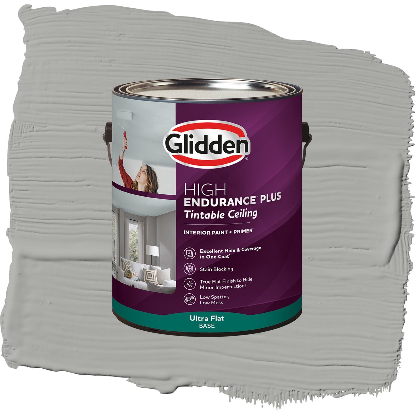 Glidden Glidden HEP Interior Ceiling Paint, Precipitation/Gray, Flat, 1 Gallon