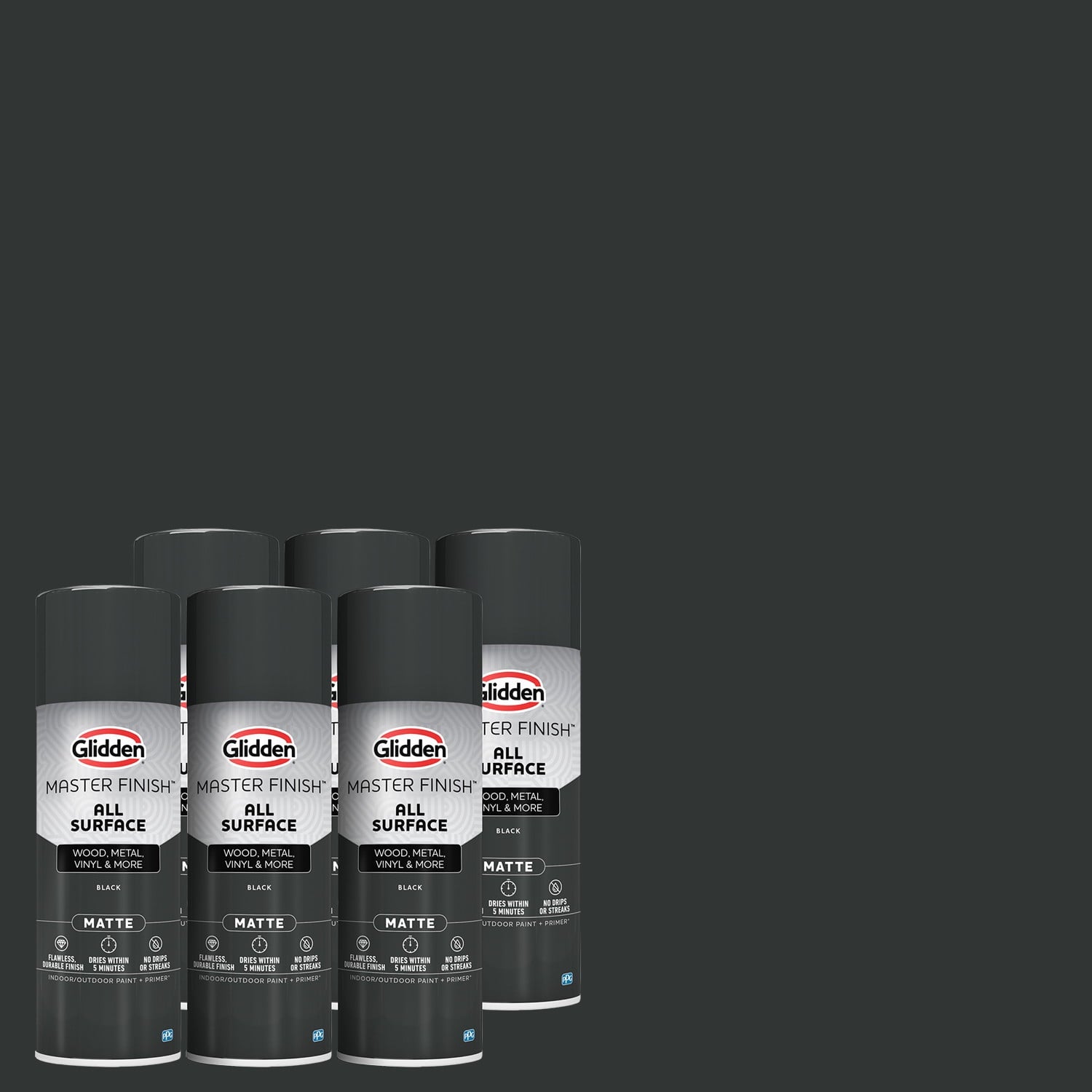 Glidden Master Finish 12 oz. Matte Black Interior/Exterior All Surface Spray Paint and Primer, 6 Pack