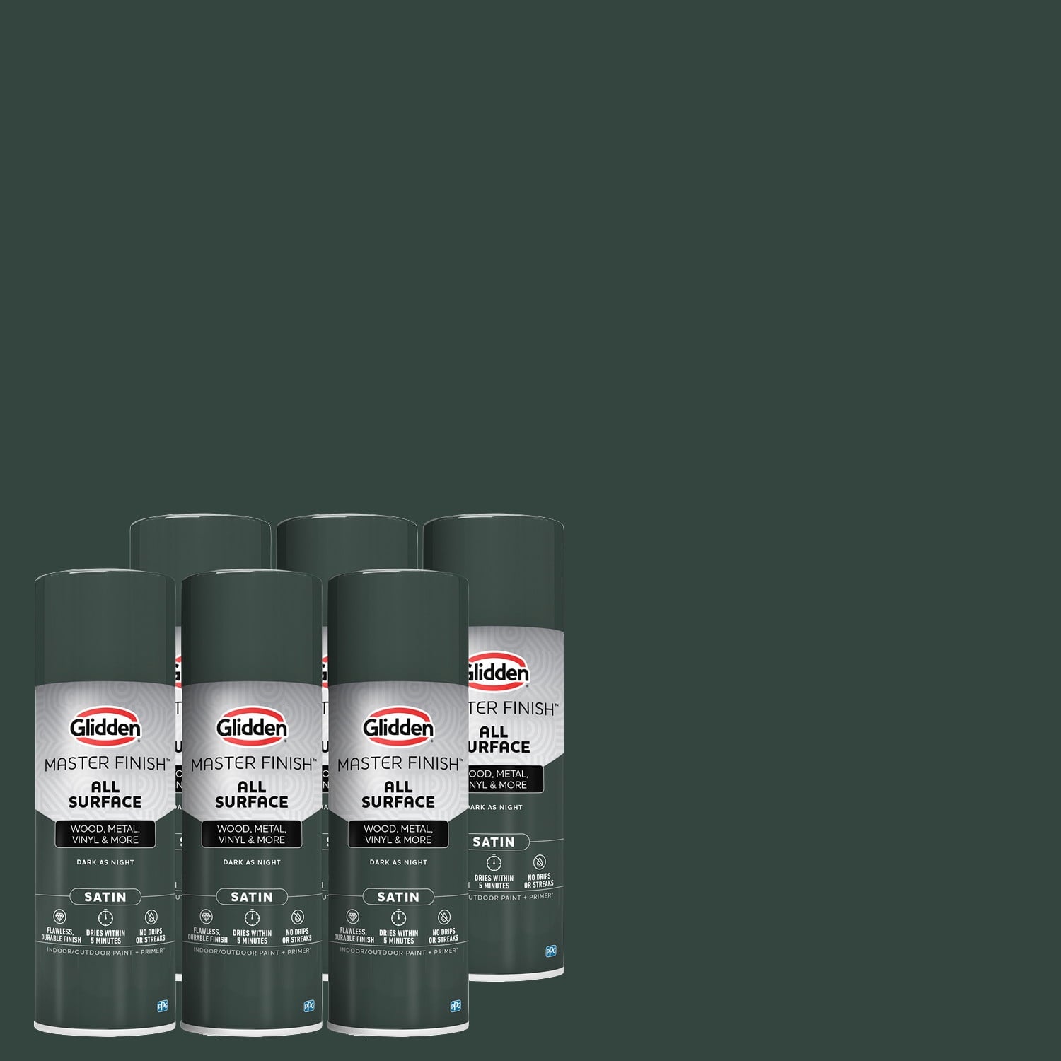 Glidden Master Finish 12 oz. Satin Dark As Night Interior/Exterior All Surface Spray Paint and Primer, 6 Pack