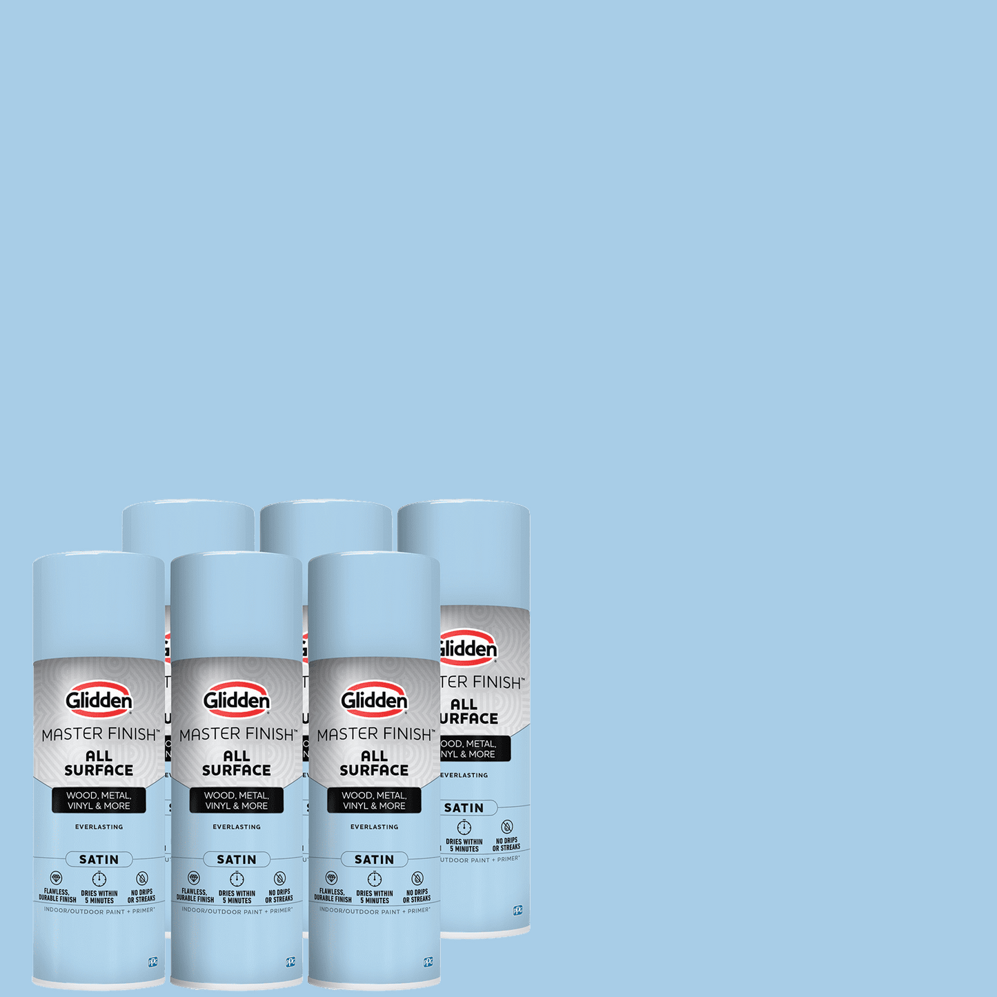 Glidden Master Finish 12 oz. Satin Everlasting Interior/Exterior All Surface Spray Paint and Primer, 6 Pack