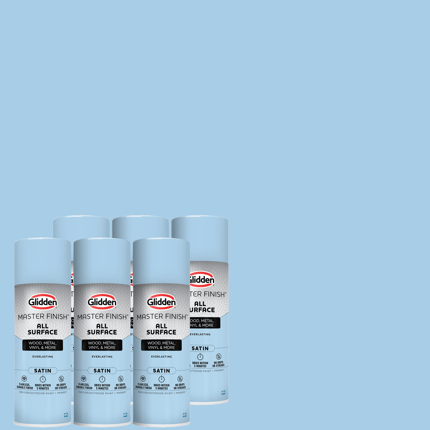 Glidden Master Finish 12 oz. Satin Everlasting Interior/Exterior All Surface Spray Paint and Primer, 6 Pack