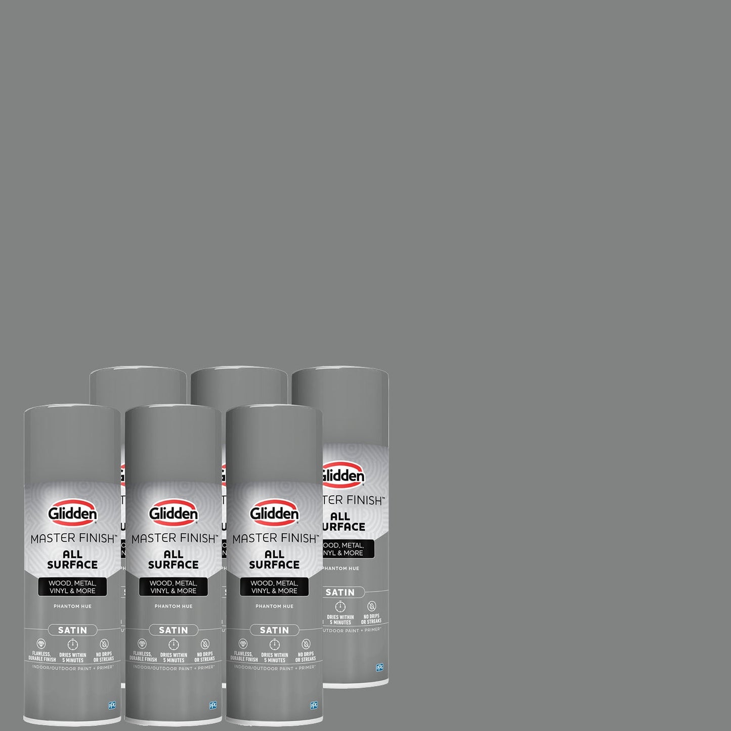Glidden Master Finish 12 oz. Satinado Tono Fantasma Interior/Exterior para Todas las Superficies Pintura en Aerosol y Primer, Paquete de 6