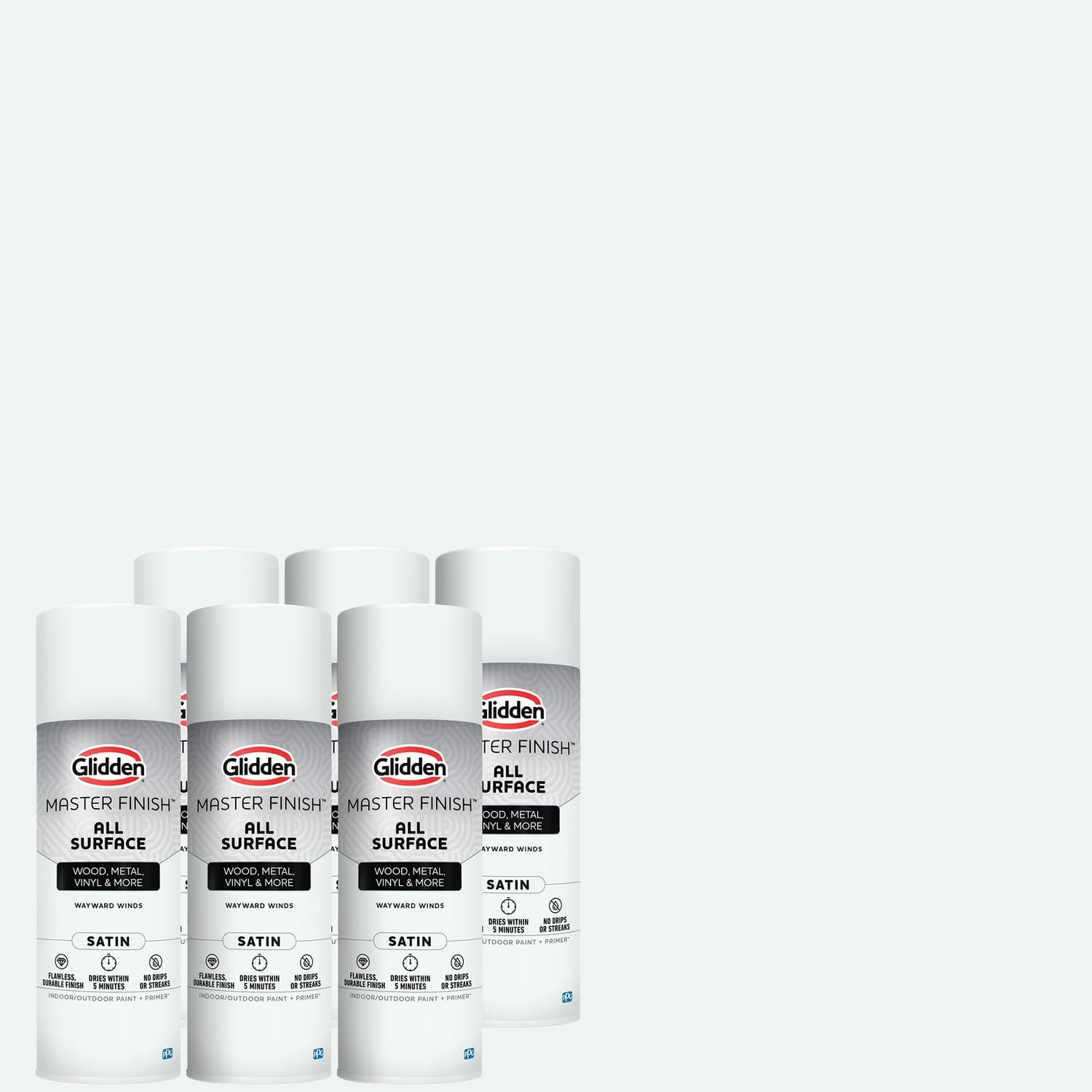 Glidden Master Finish 12 oz. Satin Wayward Winds Interior/Exterior All Surface Spray Paint and Primer, 6 Pack