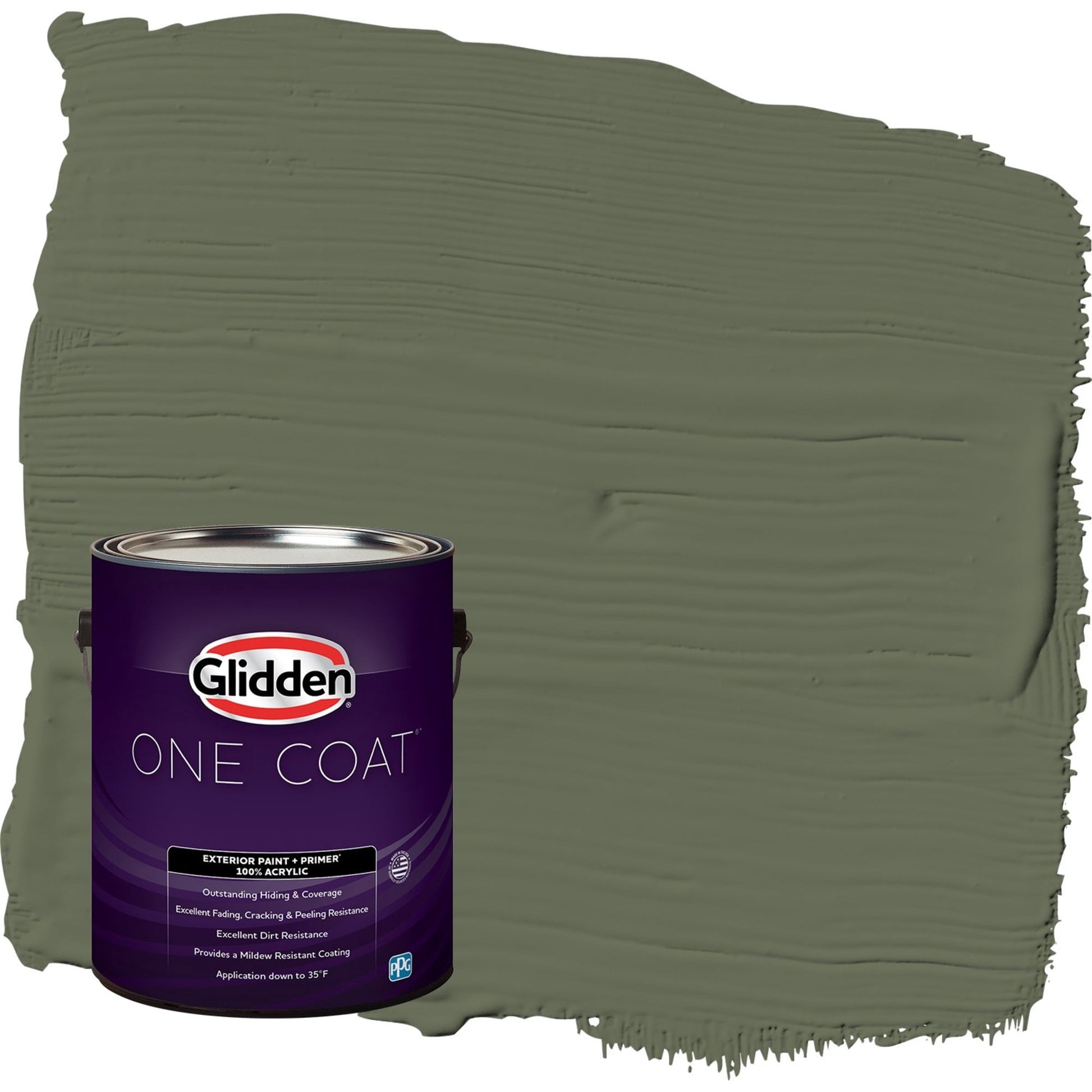 Glidden One Coat All About Olive / Green Semi-Gloss Exterior Paint with Primer, 1 Gallon