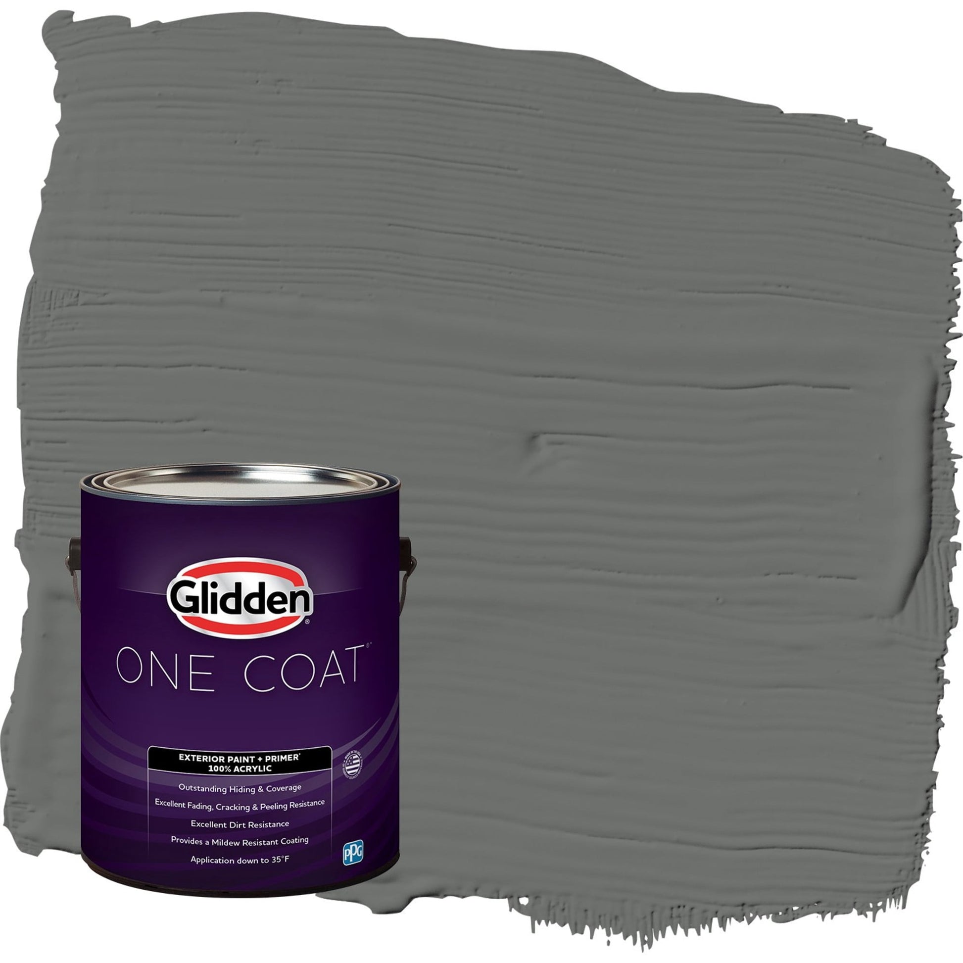 Glidden One Coat Up in Smoke / Gray Semi-Gloss Exterior Paint with Primer, 1 Gallon