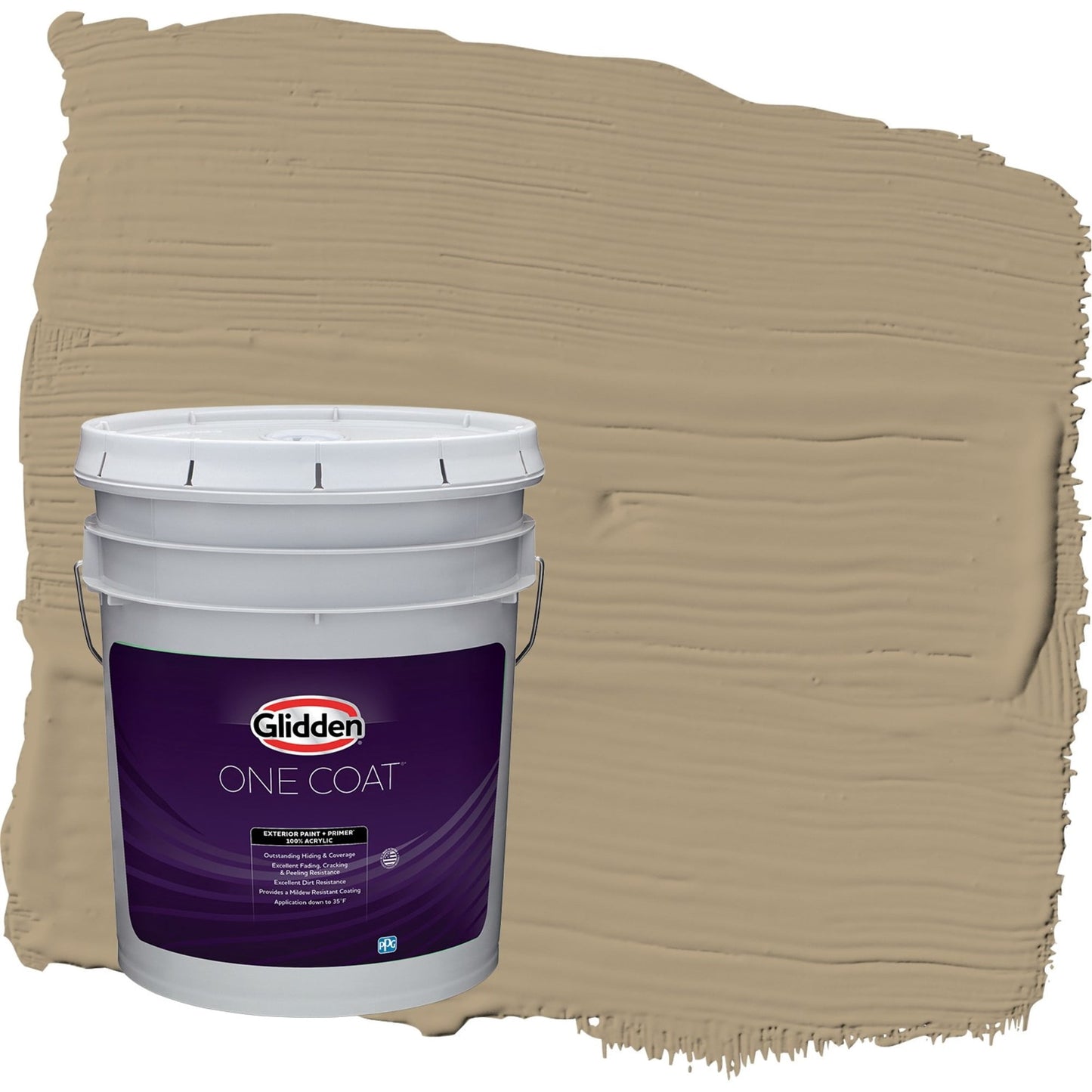 Glidden One Coat Stony Creek / Beige Semi-Gloss Exterior Paint with Primer, 5 Gallon