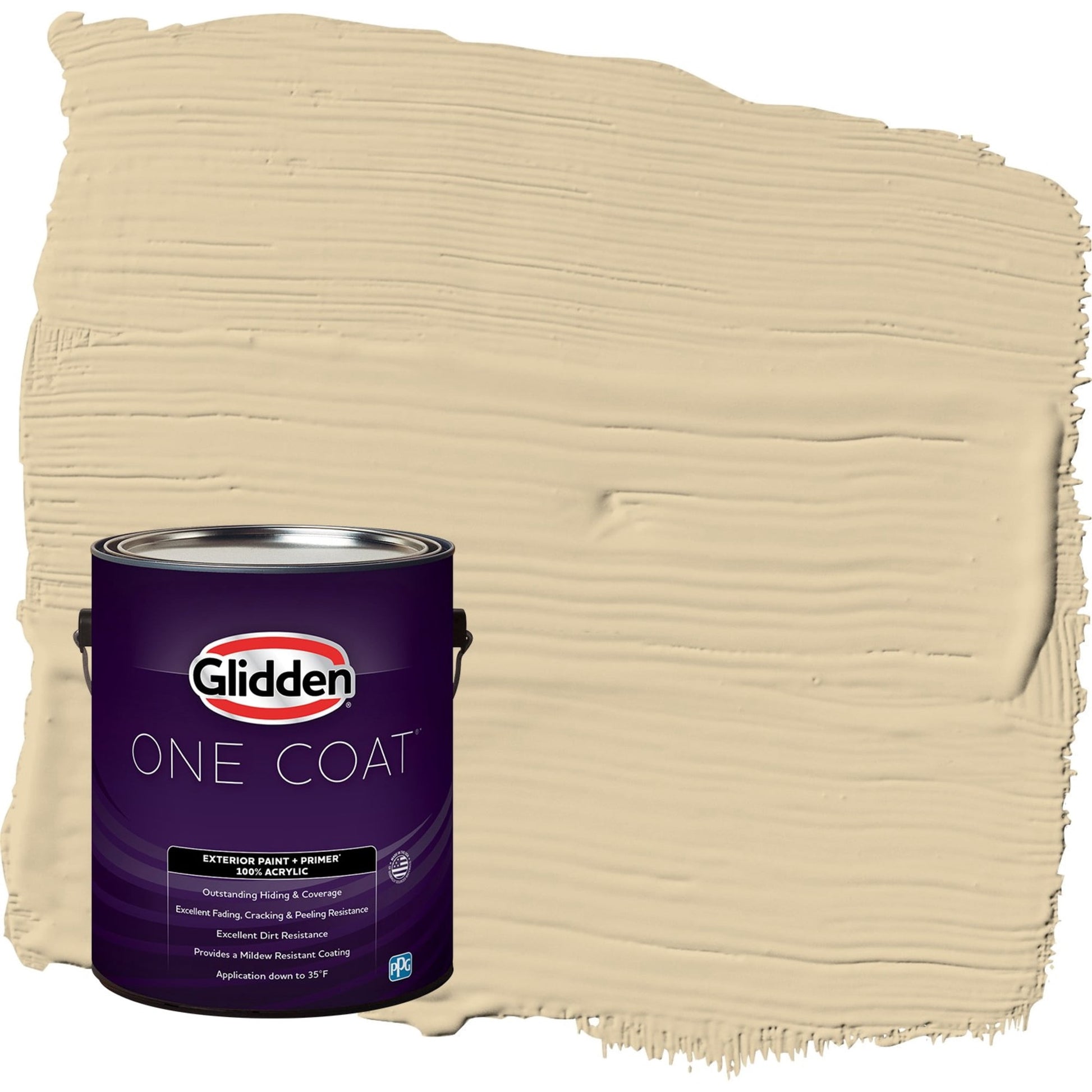 Glidden One Coat Cookie Dough / Beige Satin Exterior Paint with Primer, 1 Gallon