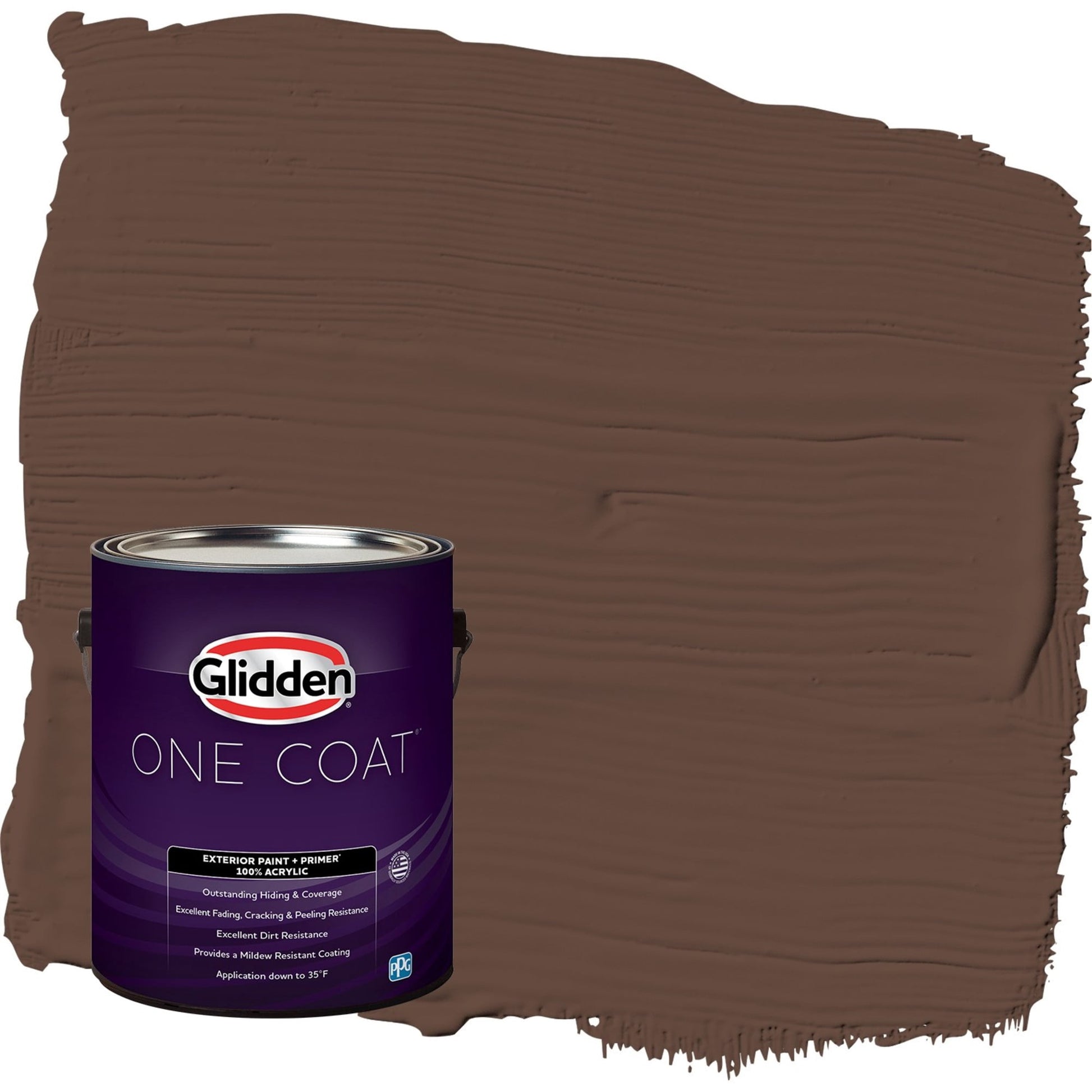 Glidden One Coat Fudge / Brown Flat Exterior Paint with Primer, 1 Gallon