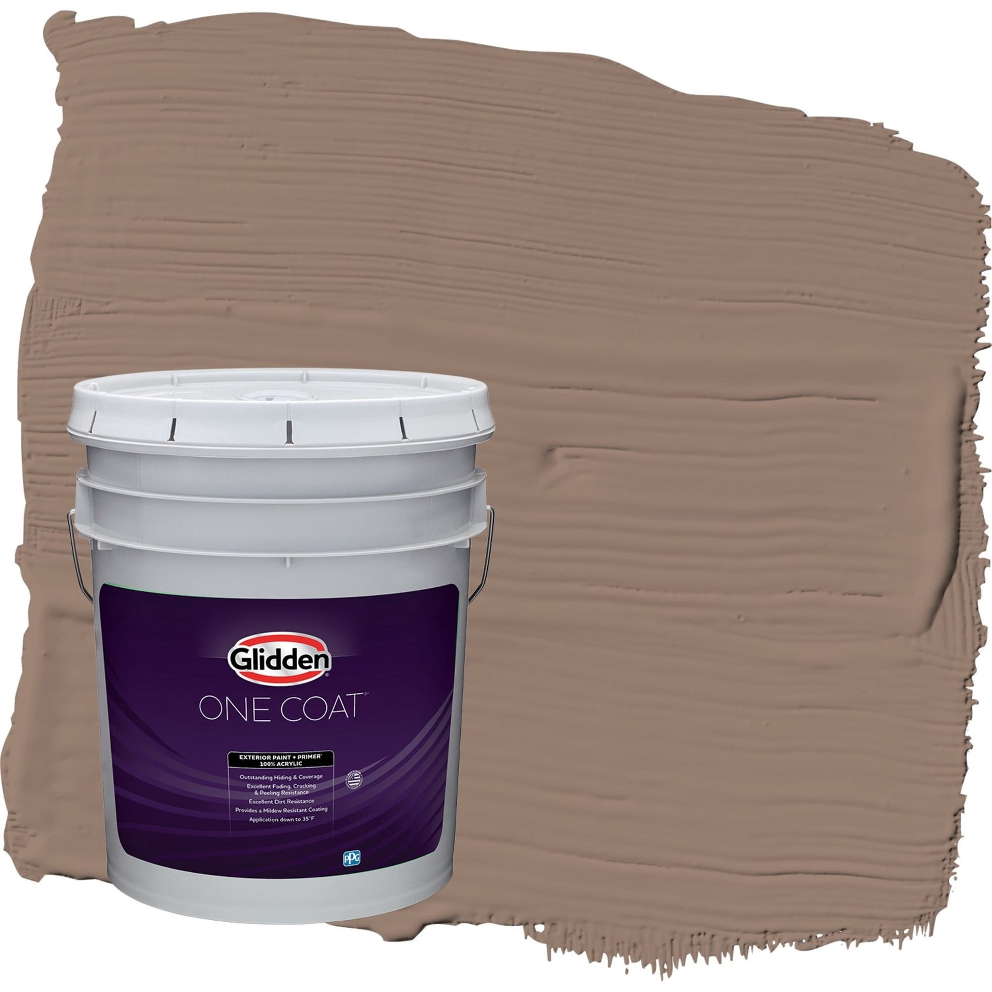 Glidden One Coat Pintura Exterior Mate Color Nuez Pecana / Beige con Primer, 5 Galones