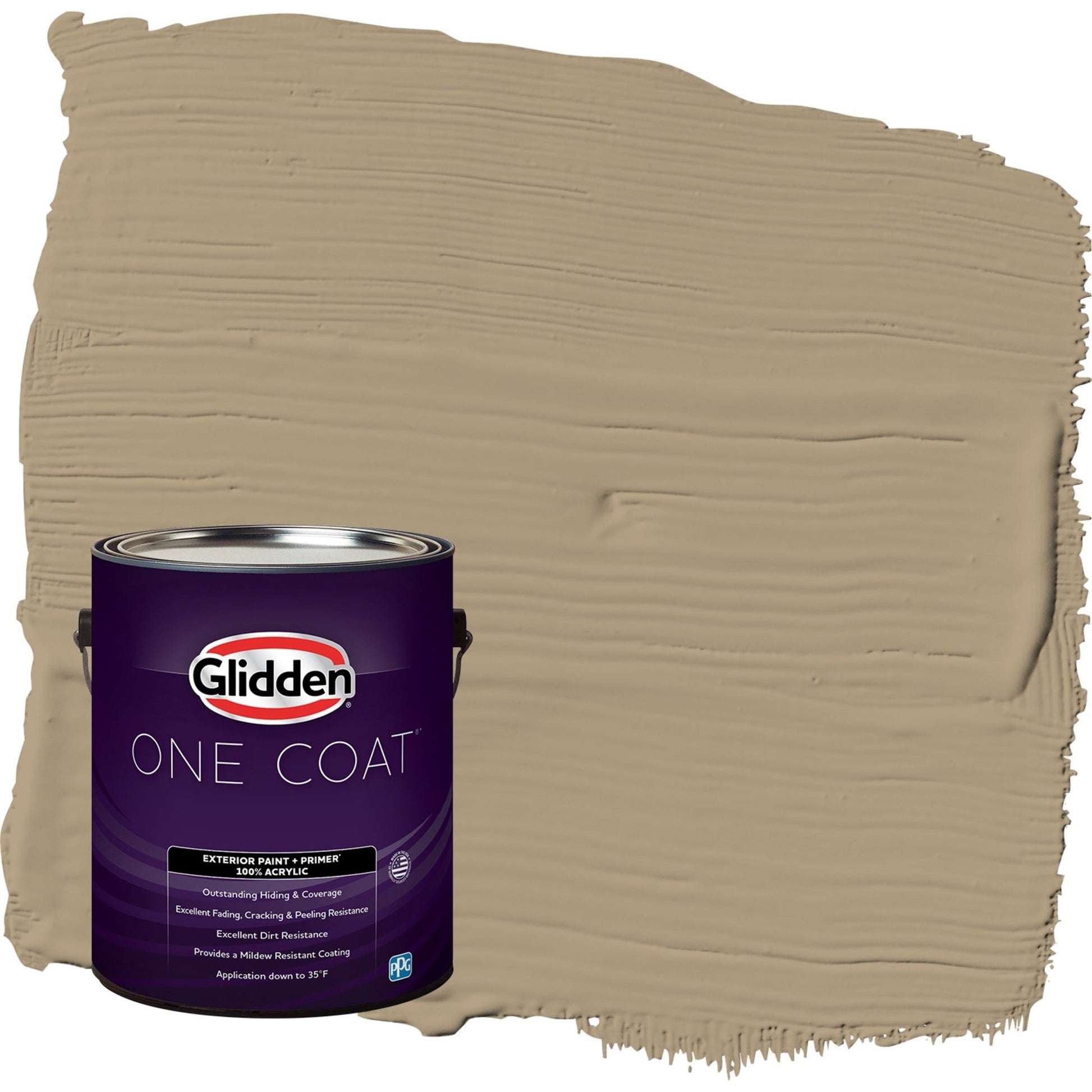 Glidden One Coat Stony Creek / Beige Flat Exterior Paint with Primer, 1 Gallon