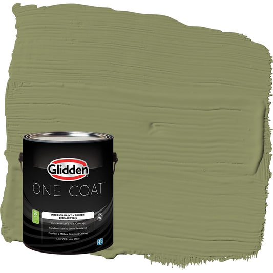 Glidden One Coat Paid in Full / Green Flat Interior Paint with Primer, 1 Gallon