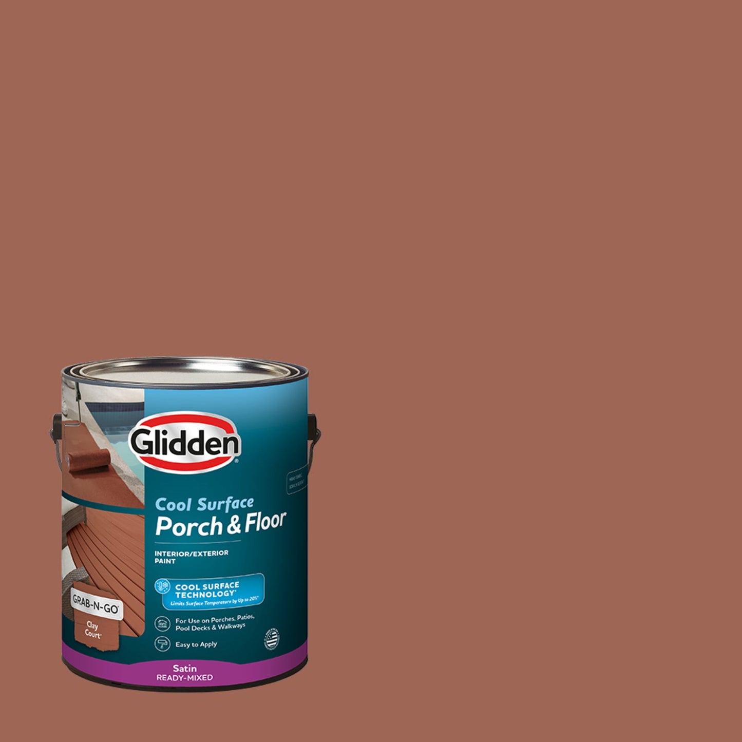 Glidden Glidden Porch and Floor with Cool Surface Technology Satin Interior/Exterior Paint, Clay Court, 1 Gallon