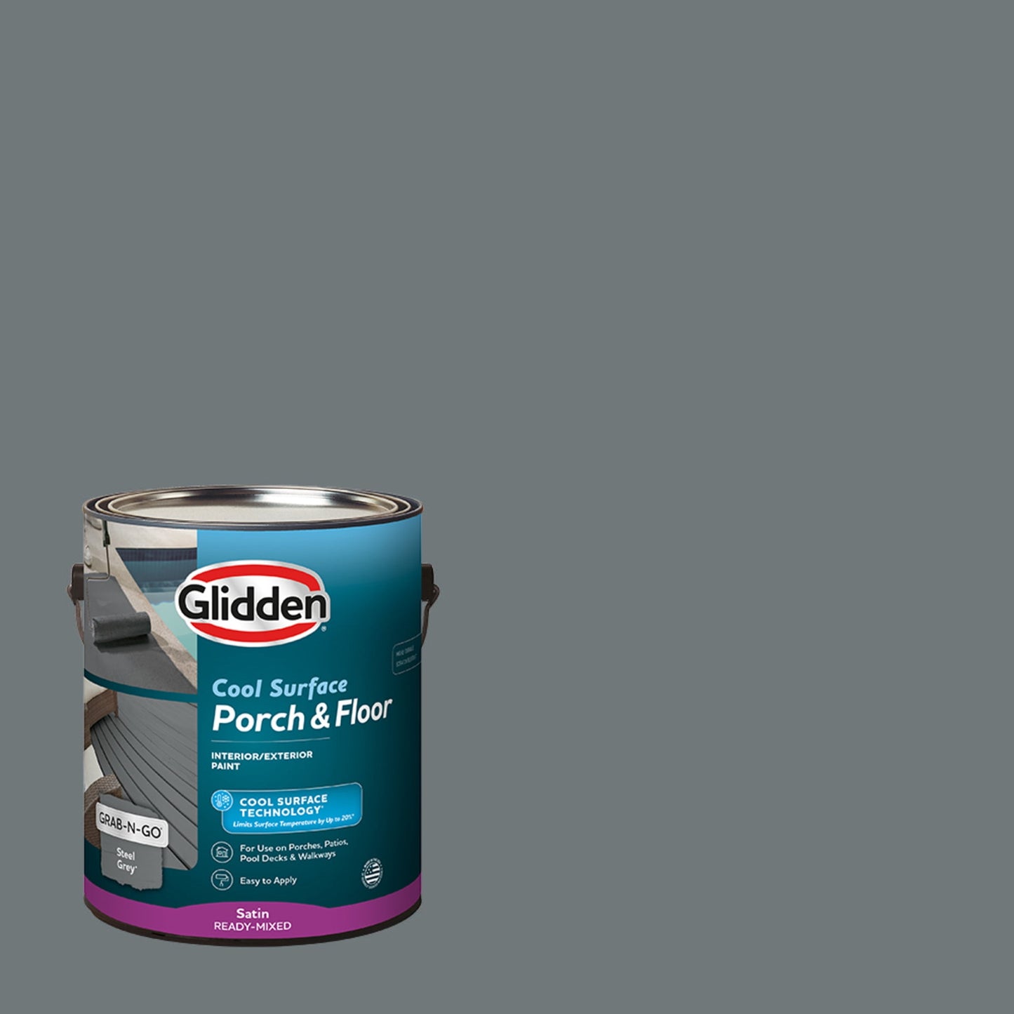 Glidden Glidden Porch and Floor with Cool Surface Technology Satin Interior/Exterior Paint, Steel Gray, 1 Gallon