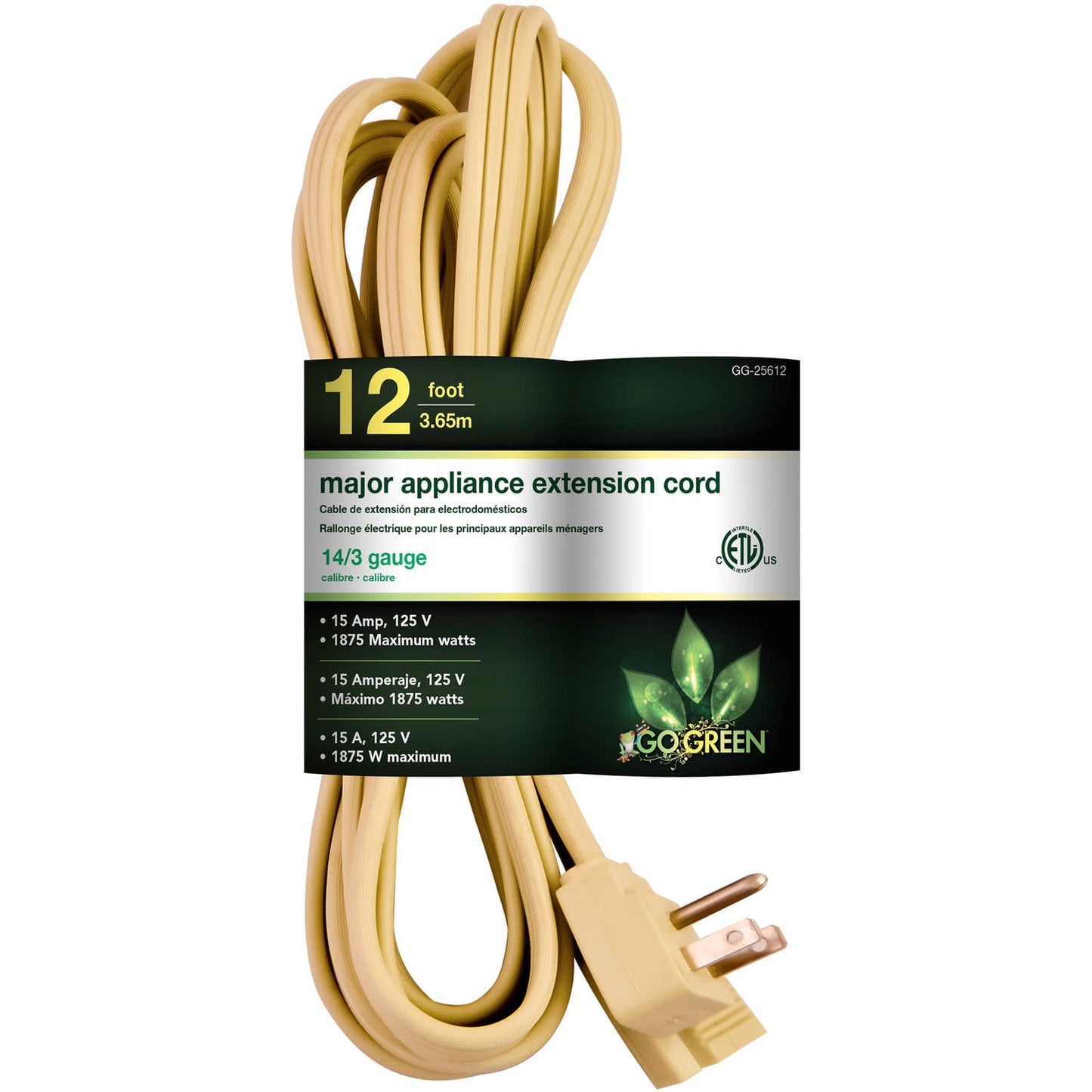GoGreen Power (GG-25620) 14/3 20â€™ SPT-3 Appliance Cord, Beige