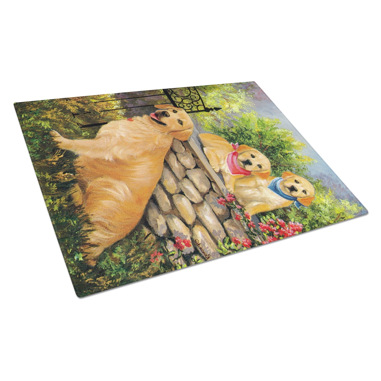 Golden Retriever At the Gate Glass Cutting Board Large
