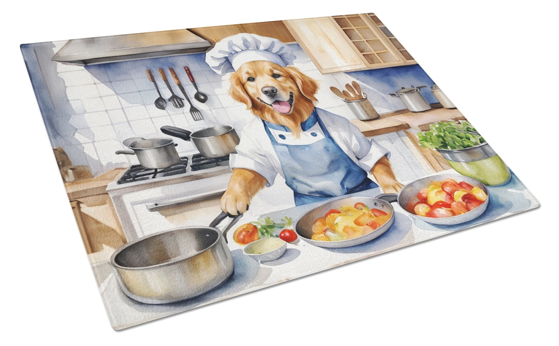 Golden Retriever The Chef Glass Cutting Board 12 in x 15 in