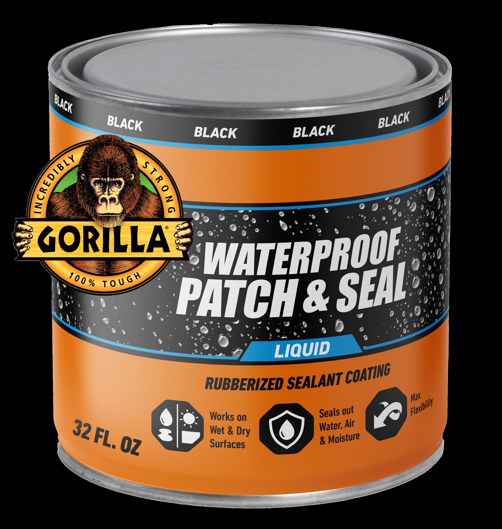 Gorilla Waterproof Patch & Seal Liquid Rubber, Black Sealant, 32 Ounce