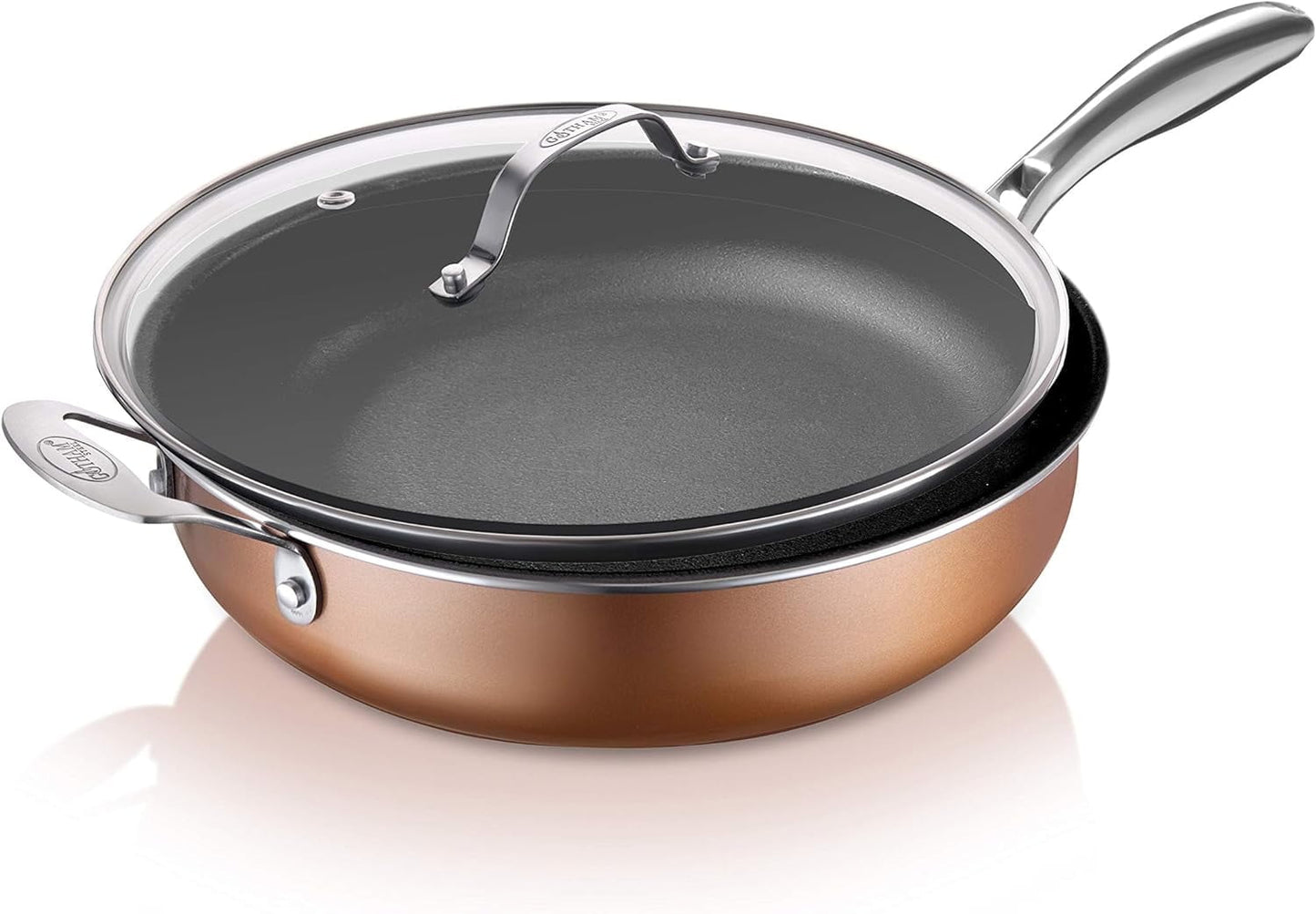Gotham Steel 5.5 Qt Saute Pan with Lid, Diamond Reinforced Ceramic Nonstick Deep Frying Pan, Large Jumbo Cooker Frying Skillet with Stay Cool Handles, Oven & Dishwasher Safe, Brown
