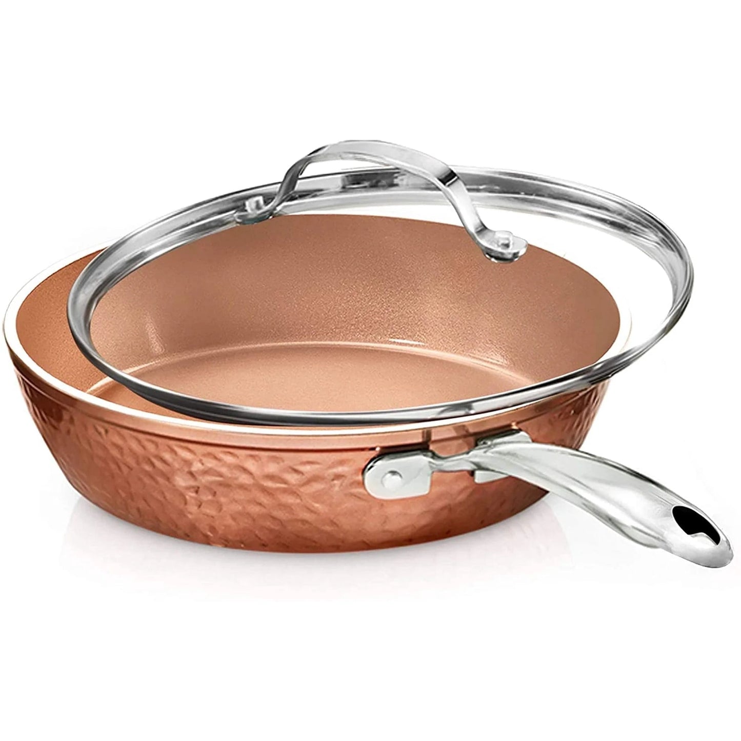 Gotham Steel Hammered 10 Inch Non Stick Frying Pans with Lid, Frying Pans Nonstick w/Lid, Healthy and Non Toxic Ceramic Pan for Cooking, Nonstick Frying Pan, Induction Pan, Dishwasher Safe â€“ Copper