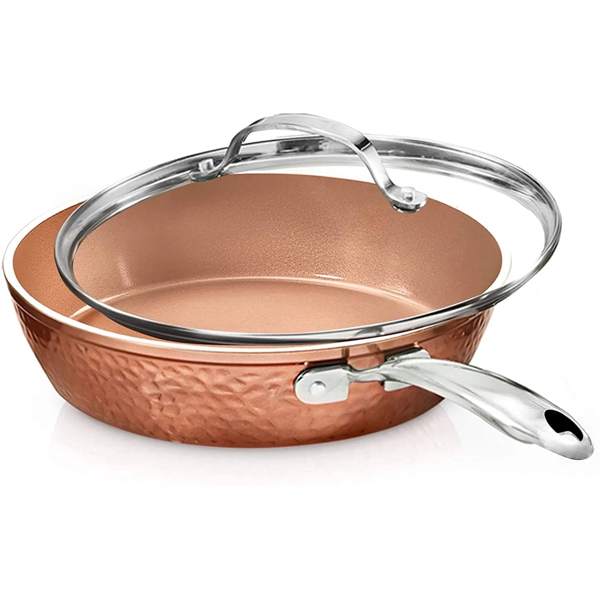 Gotham Steel Hammered 10 Inch Non Stick Frying Pans with Lid, Frying Pans Nonstick w/Lid, Healthy and Non Toxic Ceramic Pan for Cooking, Nonstick Frying Pan, Induction Pan, Dishwasher Safe â€“ Copper
