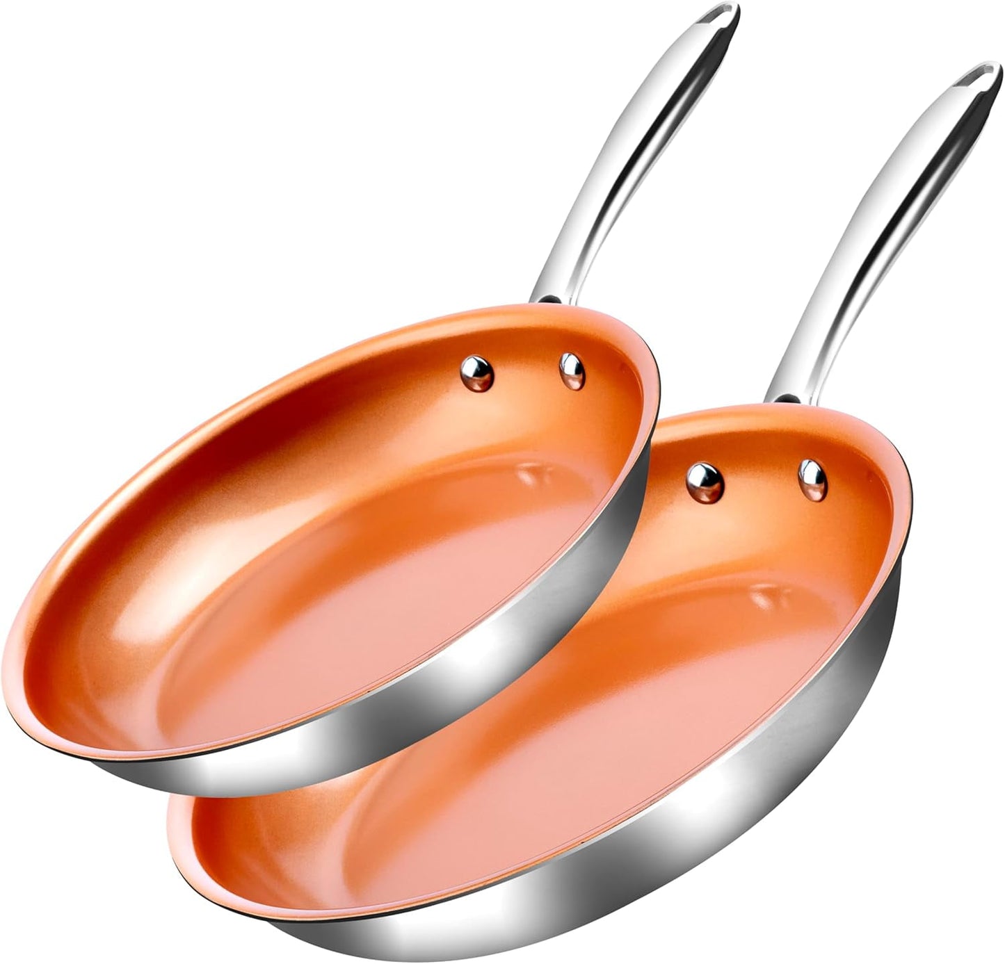 Gotham Steel 10 + 11 Inch Ceramic Non Stick Frying Pans Nonstick Skillet, Stainless Steel Pans for Cooking Non Toxic, Nonstick Frying Pan Skillets, Copper Fry Pans, Oven and Dishwasher Safe