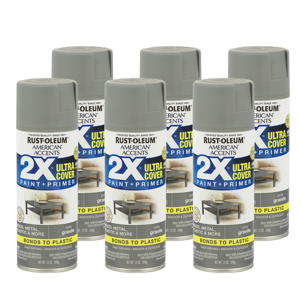 6 Pack, Granite, Rust-Oleum American Accents 2X Ultra Cover Satin Spray Paint- 12 oz