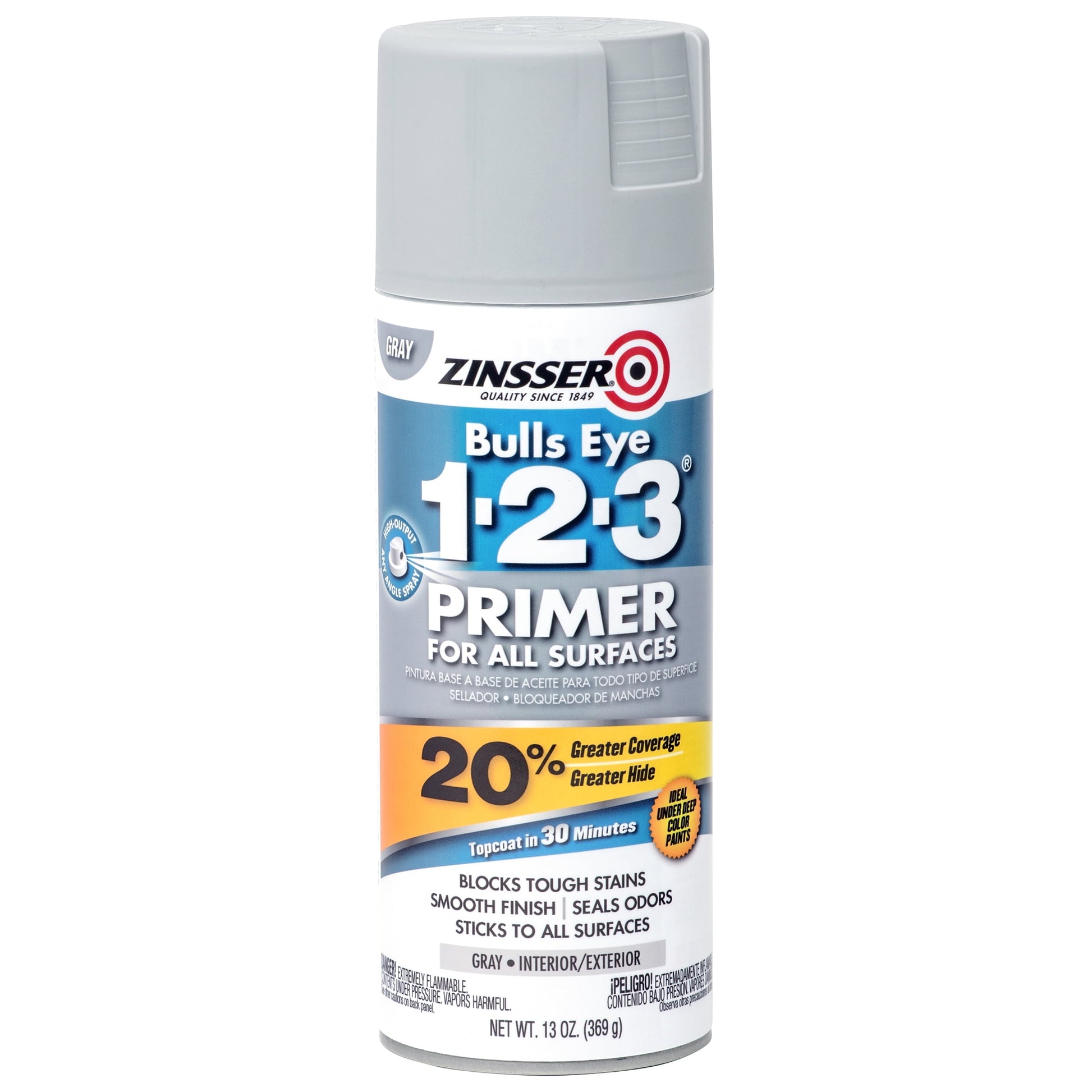 6 Pack, Gray, Zinsser Bulls Eye 1-2-3 Water Base Primer Spray- 13 oz