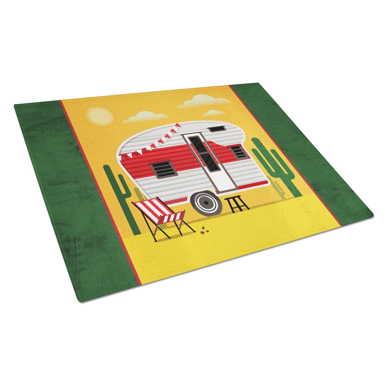 Greatest Adventure Retro Camper Desert Glass Cutting Board Large