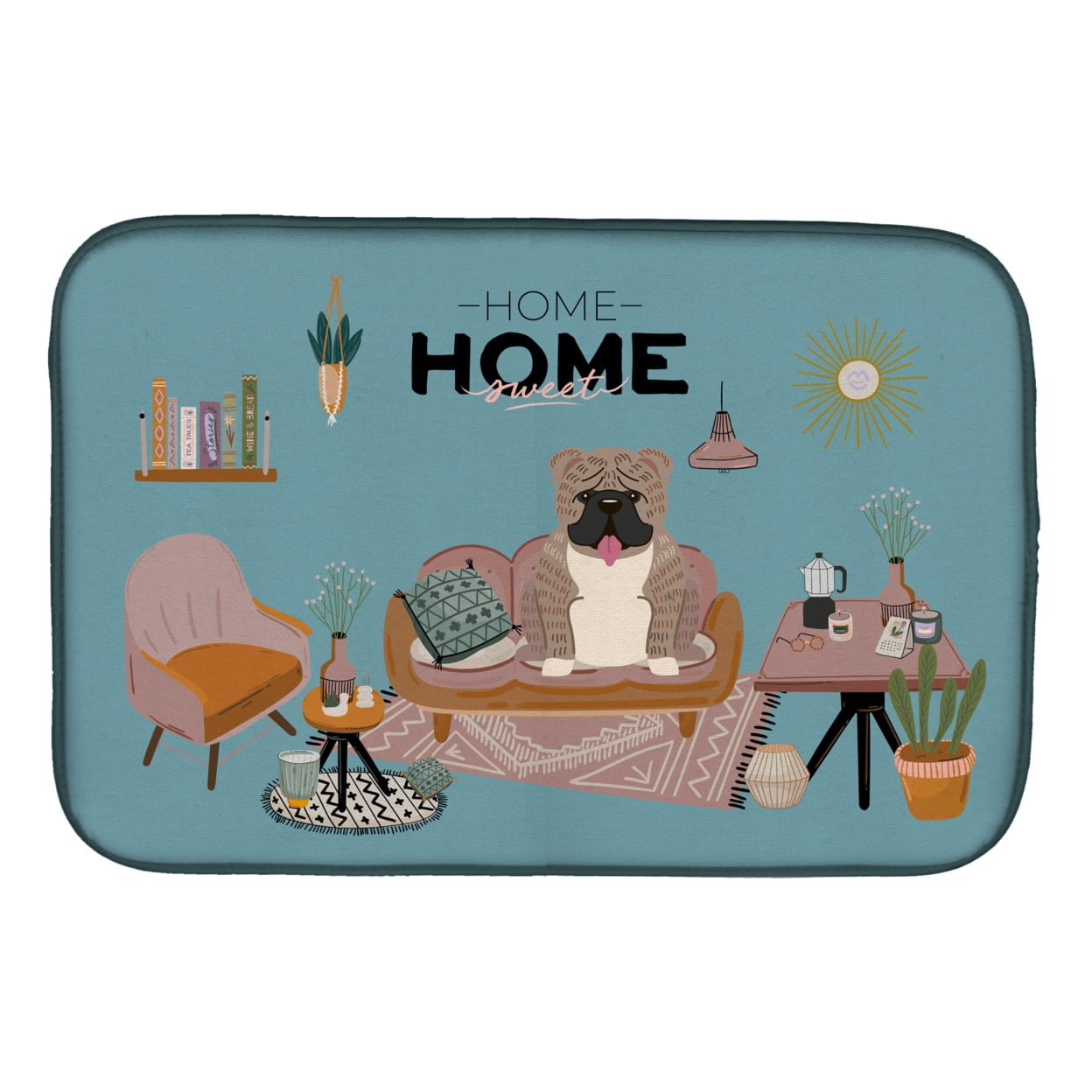 Grey Brindle English Bulldog Sweet Home Dish Drying Mat