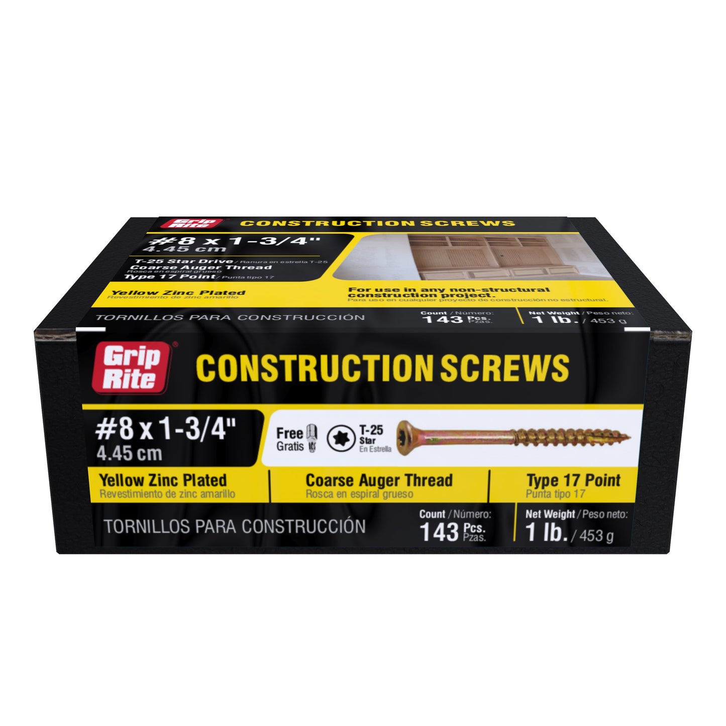 Grip-Rite #8 X 1-3/4 in. Star Drive Gold Construction Wood Screw 1 lb.