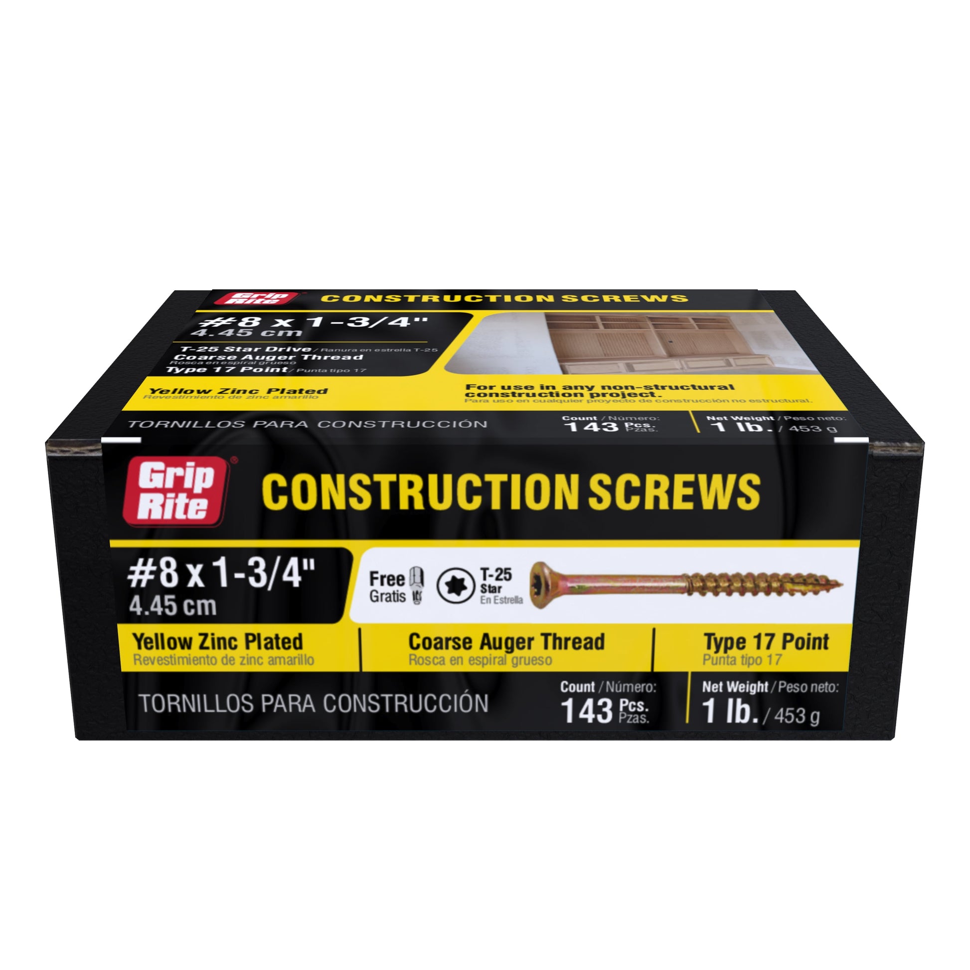 Grip-Rite #8 X 1-3/4 in. Star Drive Gold Construction Wood Screw 1 lb.