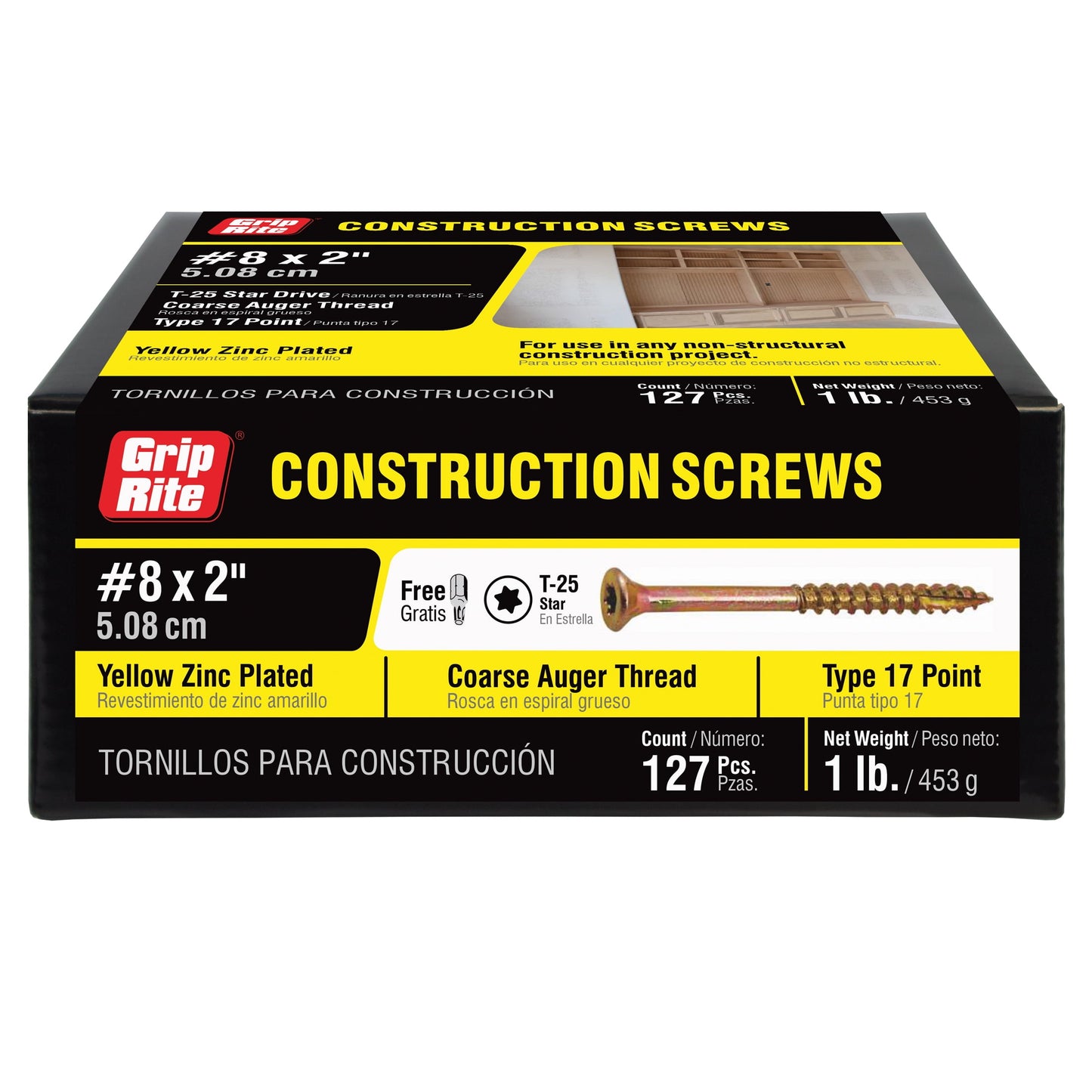 Grip-Rite #8 X 2 in. Tornillo de Madera Dorado para ConstrucciÃ³n en Forma de Estrella 1 lb.