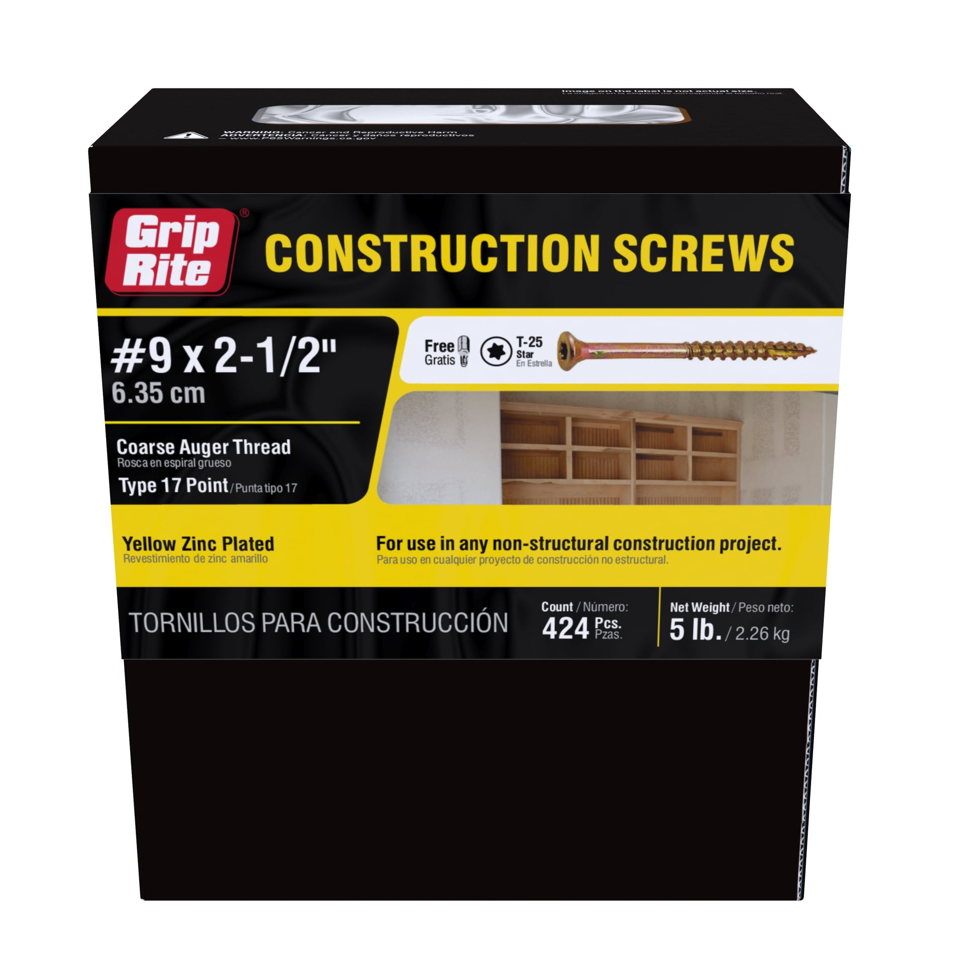 Grip-Rite #9 X 2-1/2 in. Star Drive Gold Construction Wood Screw 5 lb.