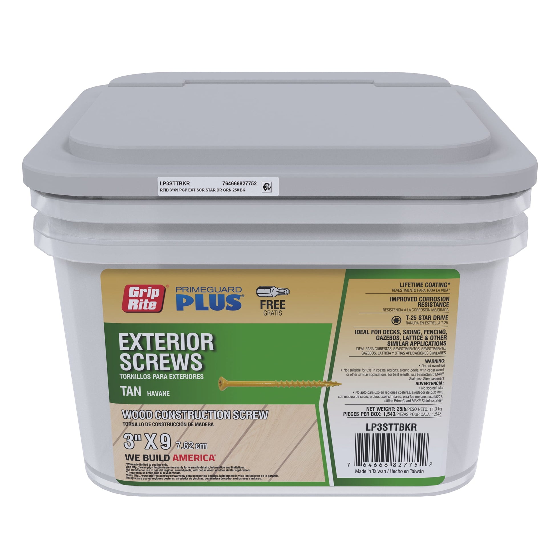 Grip-Rite PrimeGuard Plus #9 x 3 in. Tan Wood to Wood Deck Screw 25 lb.
