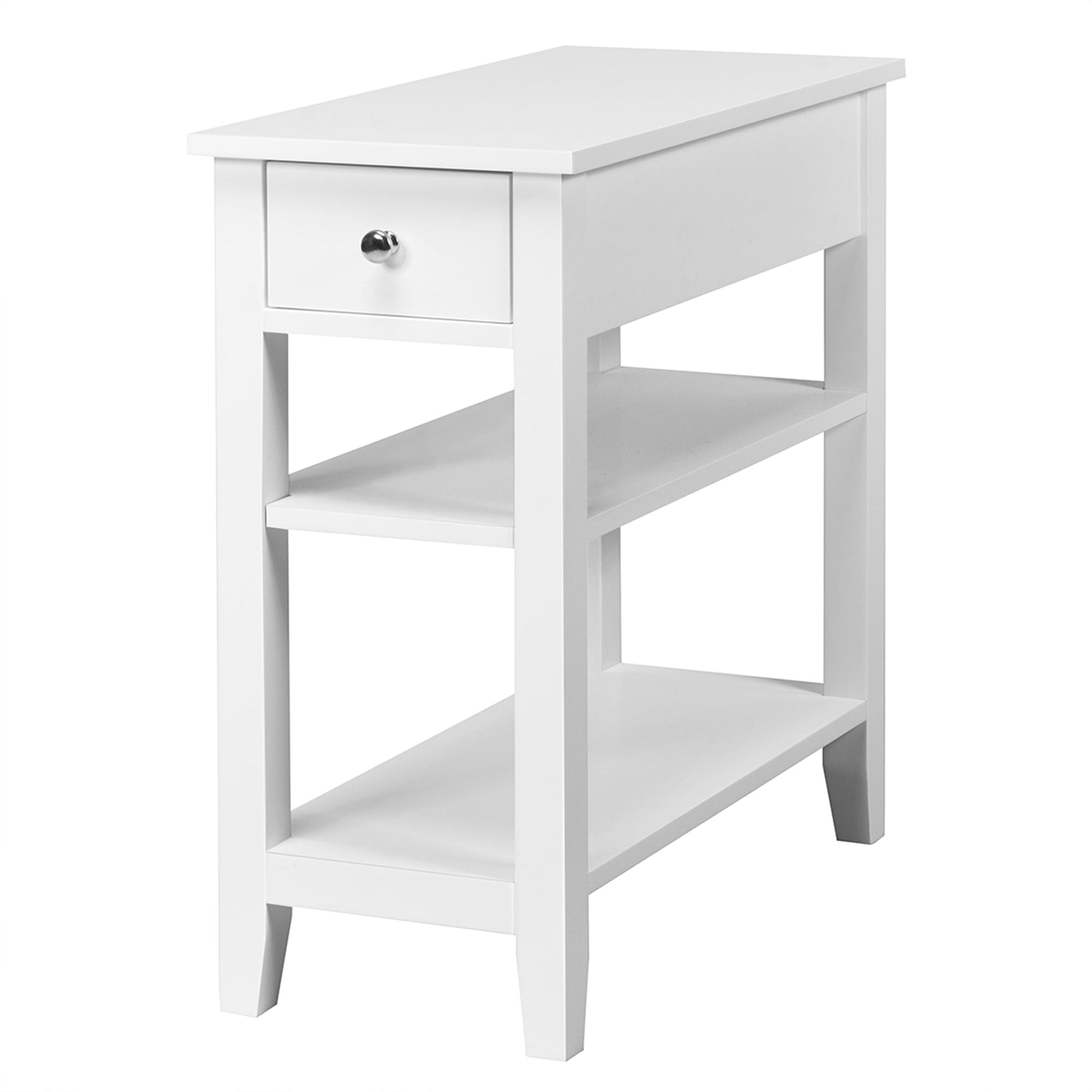 Gymax 3 Tier Nightstand Bedside Table Sofa Side End Table w/Double Shelves Drawer White